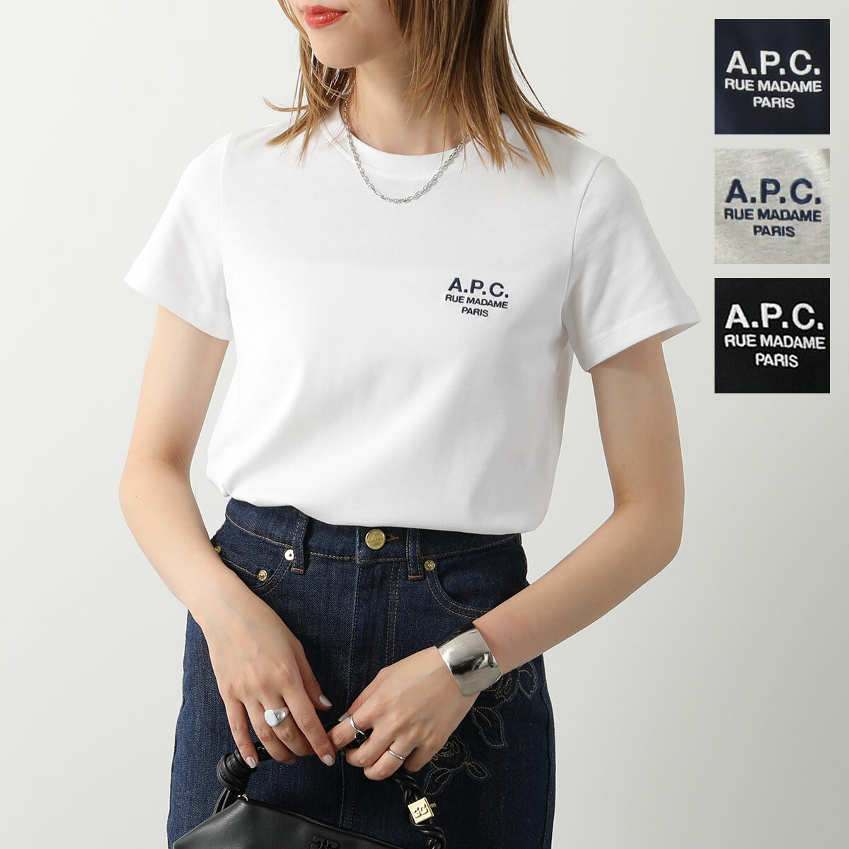 APC A.P.C. アーペーセー 半袖 Tシャツ COEZC F26842 denise レディース クルーネック カットソー ロゴ刺繍 カラー4色