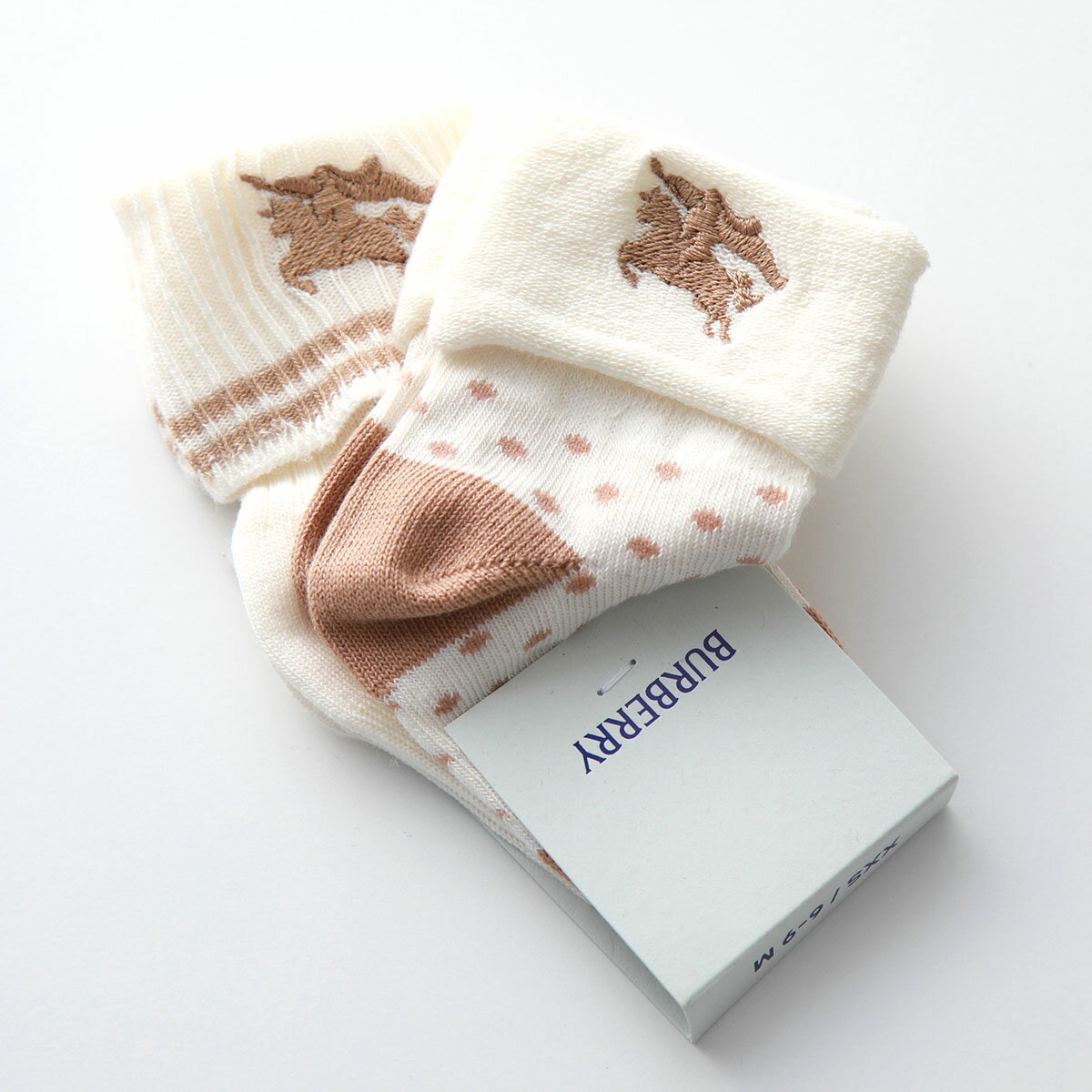 BURBERRY KIDS バーバリー キッズ ベビーソックス 8079697 ボーイズ ガールズ 2点セット アイコン刺繍 ドット 靴下 A7041/IVORY-IP-PAT【po_fifth】【po_jyuuu】