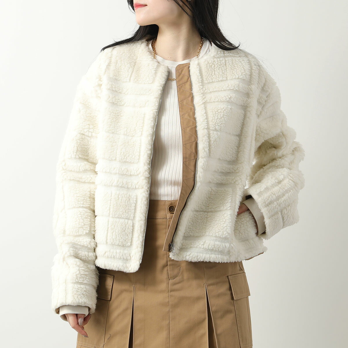 BURBERRY KIDS バーバリー キッズ ジャケット 8078226 レディース ガールズ ボア フリース ノーカラー チェック 長袖 ブルゾン B7462/SALT-IP-CHECKのサムネイル