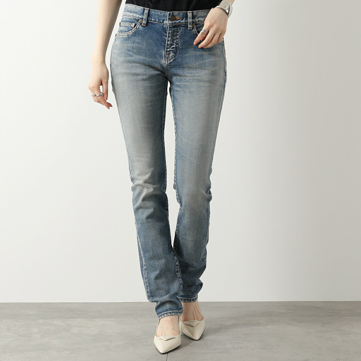 SAINT LAURENT サンローラン ジーンズ 614447 YA507 レディース デニムパンツ スキニー スリム ジーパン 4781/DIRTY-SANDY-BLUEのサムネイル