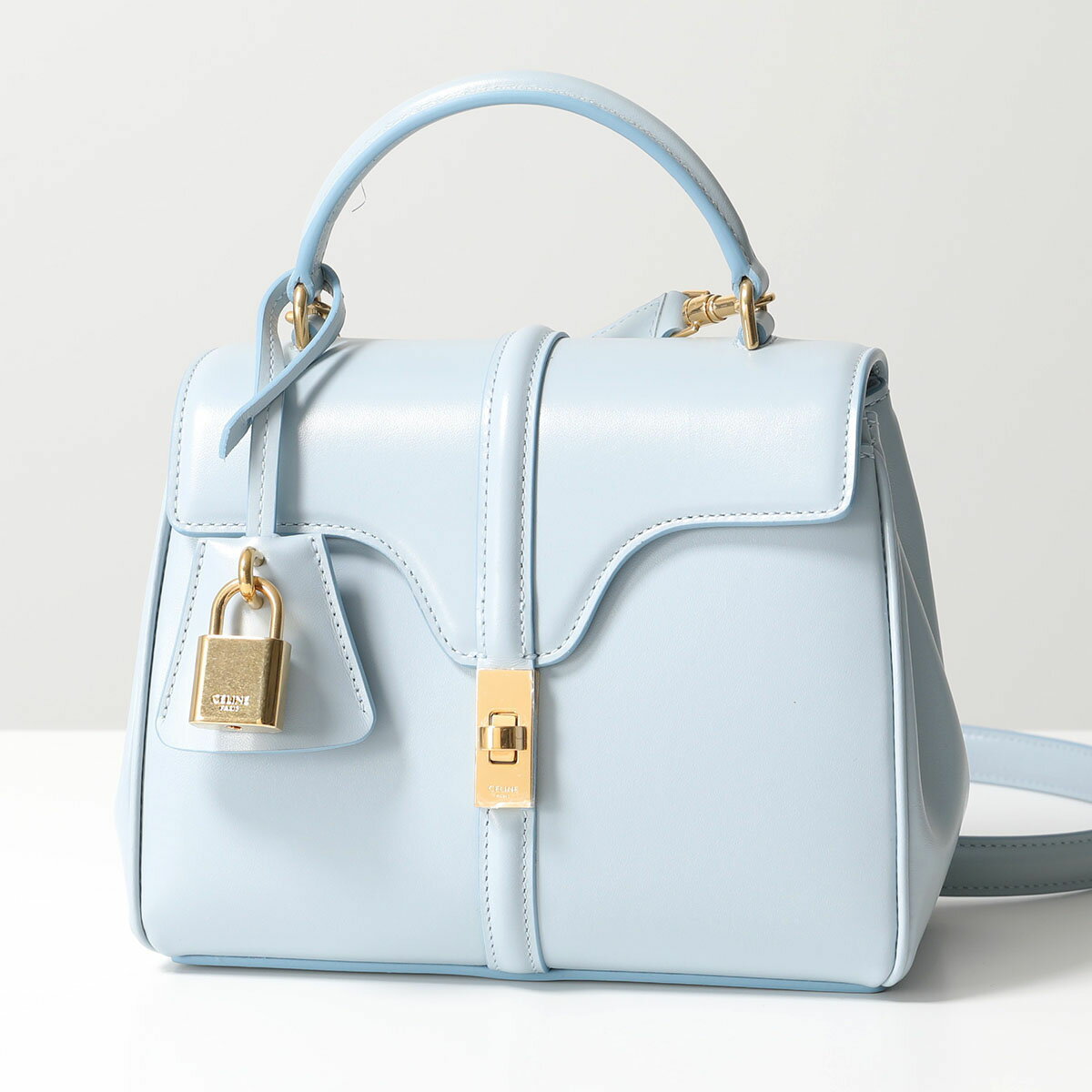 セリーヌ ハンドバッグ CELINE セリーヌ ショルダーバッグ Mini 16 セーズ ミニ 197983BEY.07PB レディース レザー ポシェット ハンドバッグ 鞄 Pale-Blue【po_fifth】