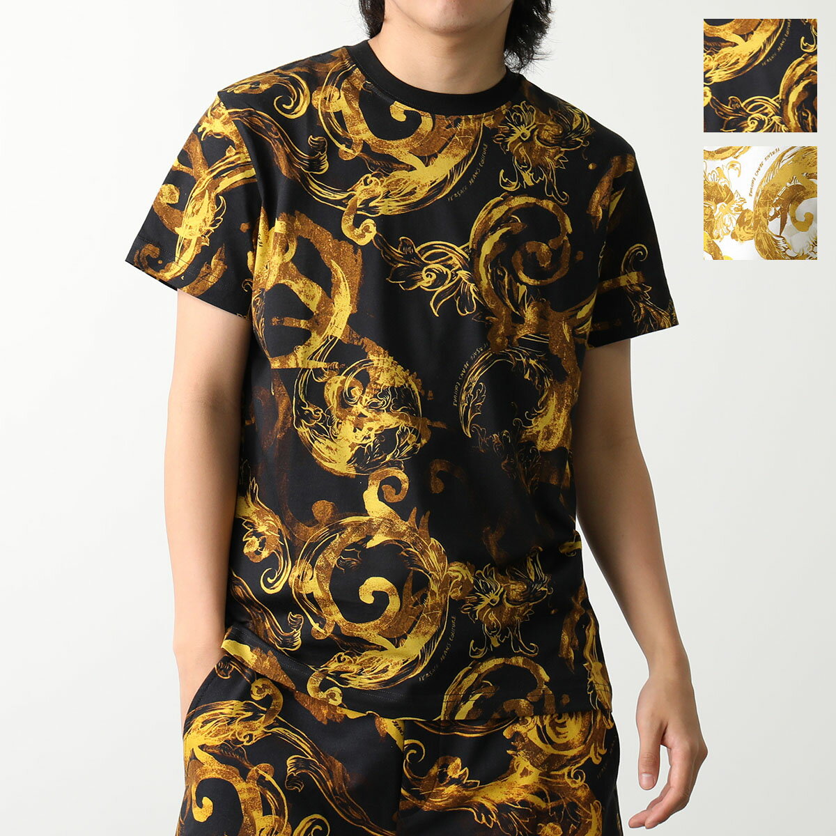 VERSACE JEANS COUTURE ヴェルサーチ ジーンズ クチュール 半袖 Tシャツ 76GAH6S0 JS287 メンズ WATERCOLOR BAROQUE コットン カラー2色【po_fifth】