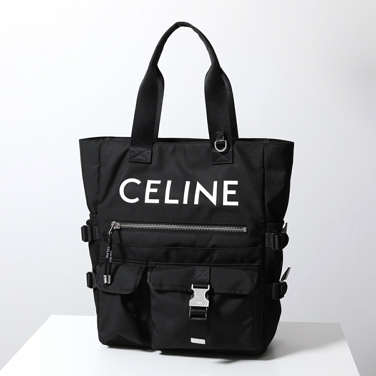 セリーヌ トートバッグ レディース CELINE セリーヌ トートバッグ 116072DMT.38SI メンズ ナイロン ロゴ プリント ショッピングバッグ 鞄 Black