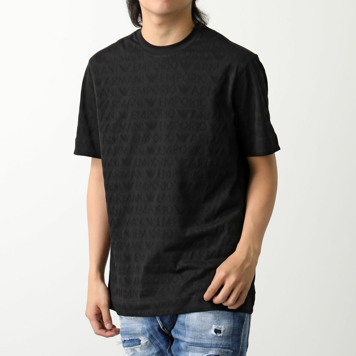 EMPORIO ARMANI エンポリオアルマーニ Tシャツ 3D1TH5 1JORZ メンズ 半袖 クルーネック カットソー コットン ロゴ ジャカード 0999/NERO【po_fifth】