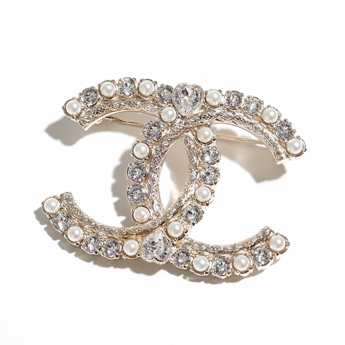 CHANEL シャネル ブローチ ABC067 B14653 レディース ココマーク CCマーク ラインストーン パール ハート コサージュ ロゴ NS564のサムネイル