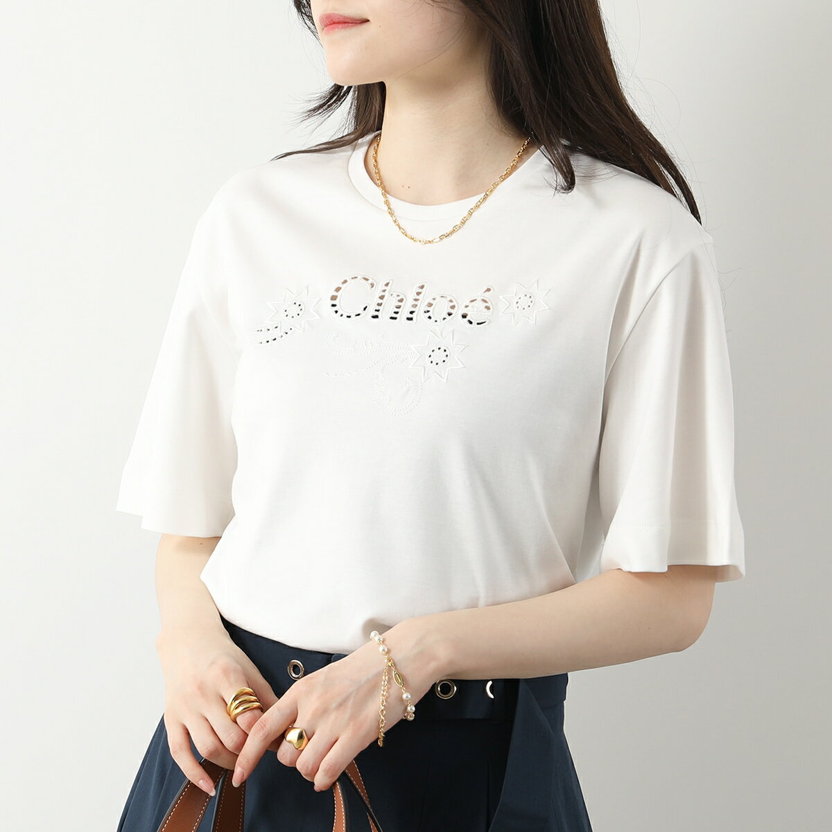 Chloe KIDS クロエ キッズ Tシャツ C20109 レディース ガールズ 半袖 カットソー コットン ロゴT 刺繍 クルーネック 117/OFF-WHITE【po_fifth】のサムネイル