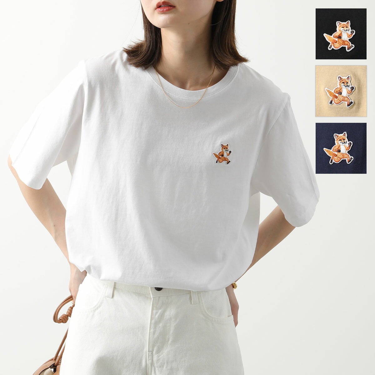 MAISON KITSUNE メゾンキツネ Tシャツ MW00119KJ0008 レディース 半袖 クルーネック カットソー コットン フォックス刺繍パッチ カラー4色【cp_ten】