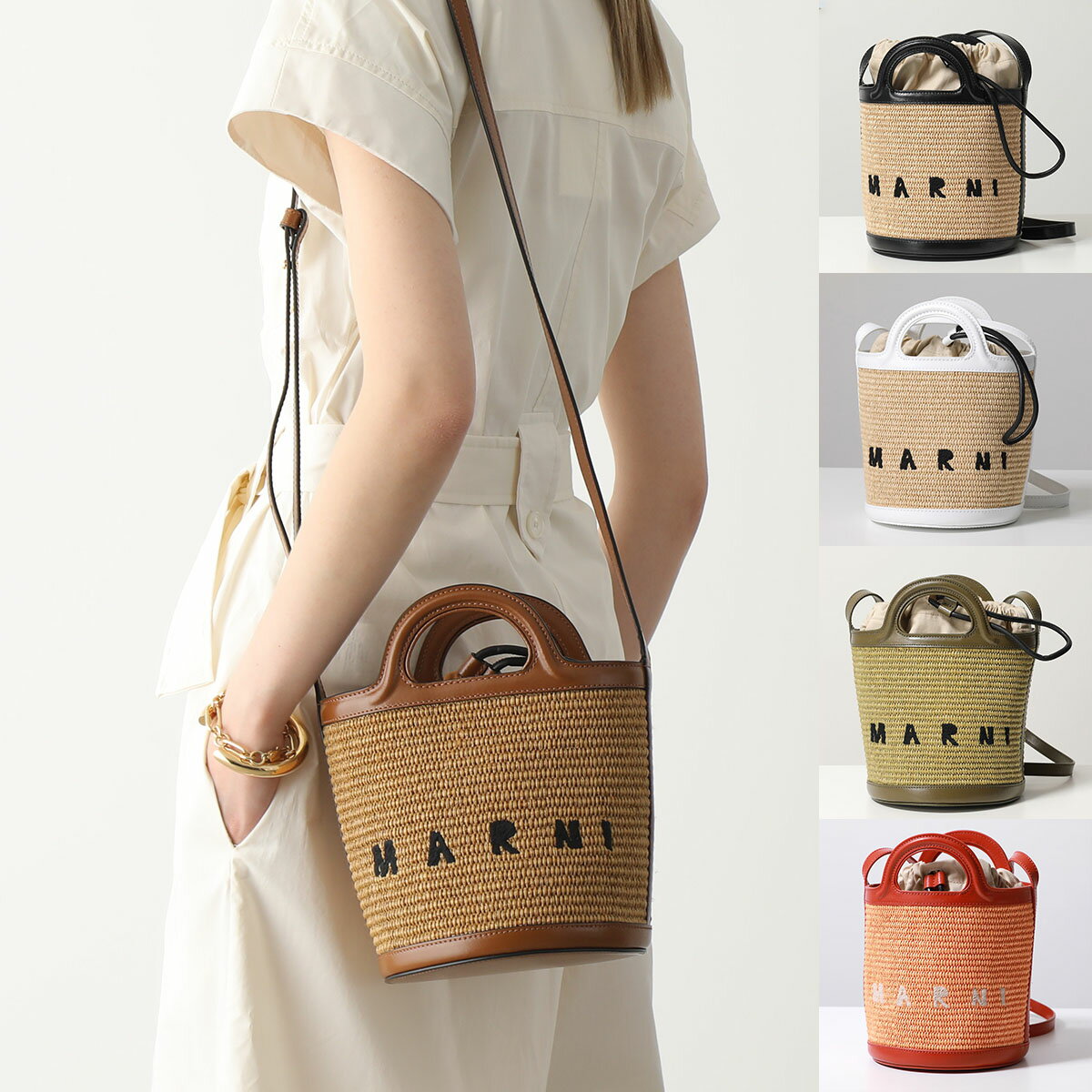 MARNI マルニ バケットバッグ TROPICALIA MINI BUCKET トロピカリア ミニ バケット SCMP0056Q1 P3860 レディース ラフィア レザー かごバッグ ショルダーバッグ 巾着付き ロゴ刺繍 鞄 カラー9色