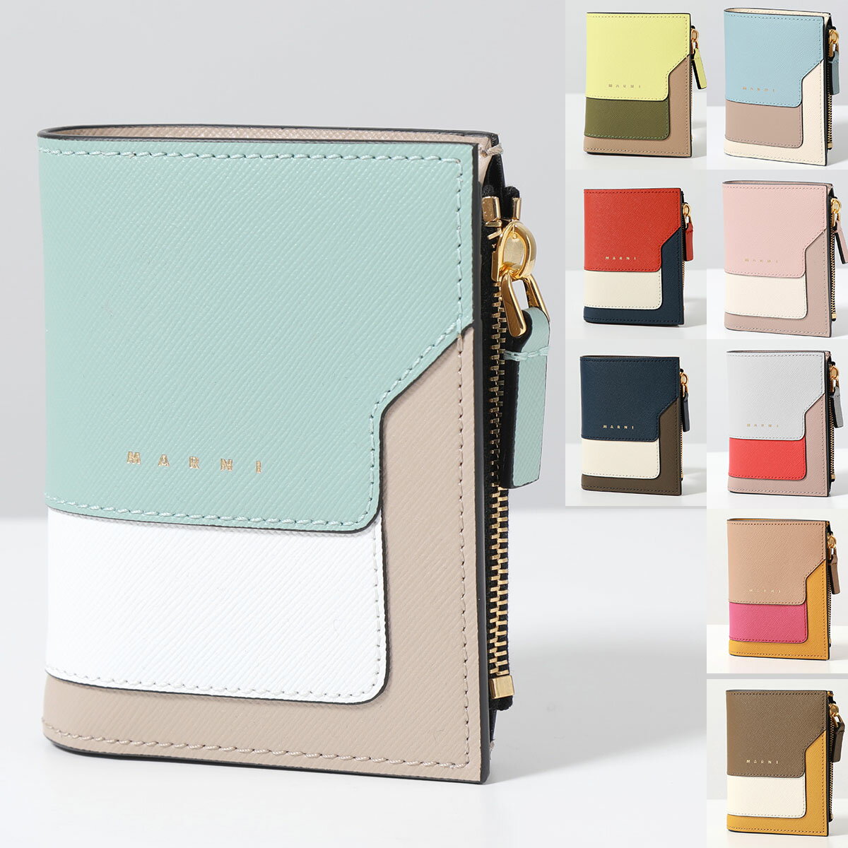 MARNI マルニ 二つ折り財布 PFMO0054U1 LV520 レディース サフィアーノレザー スモール ミニ財布 豆財布 ロゴ バイフォールドウォレット カラー11色