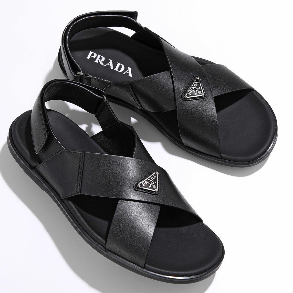 PRADA プラダ クリスクロスサンダル 2X3121 3LEM メンズ レザー トライアングルロゴ シューズ 靴 F0002/NERO