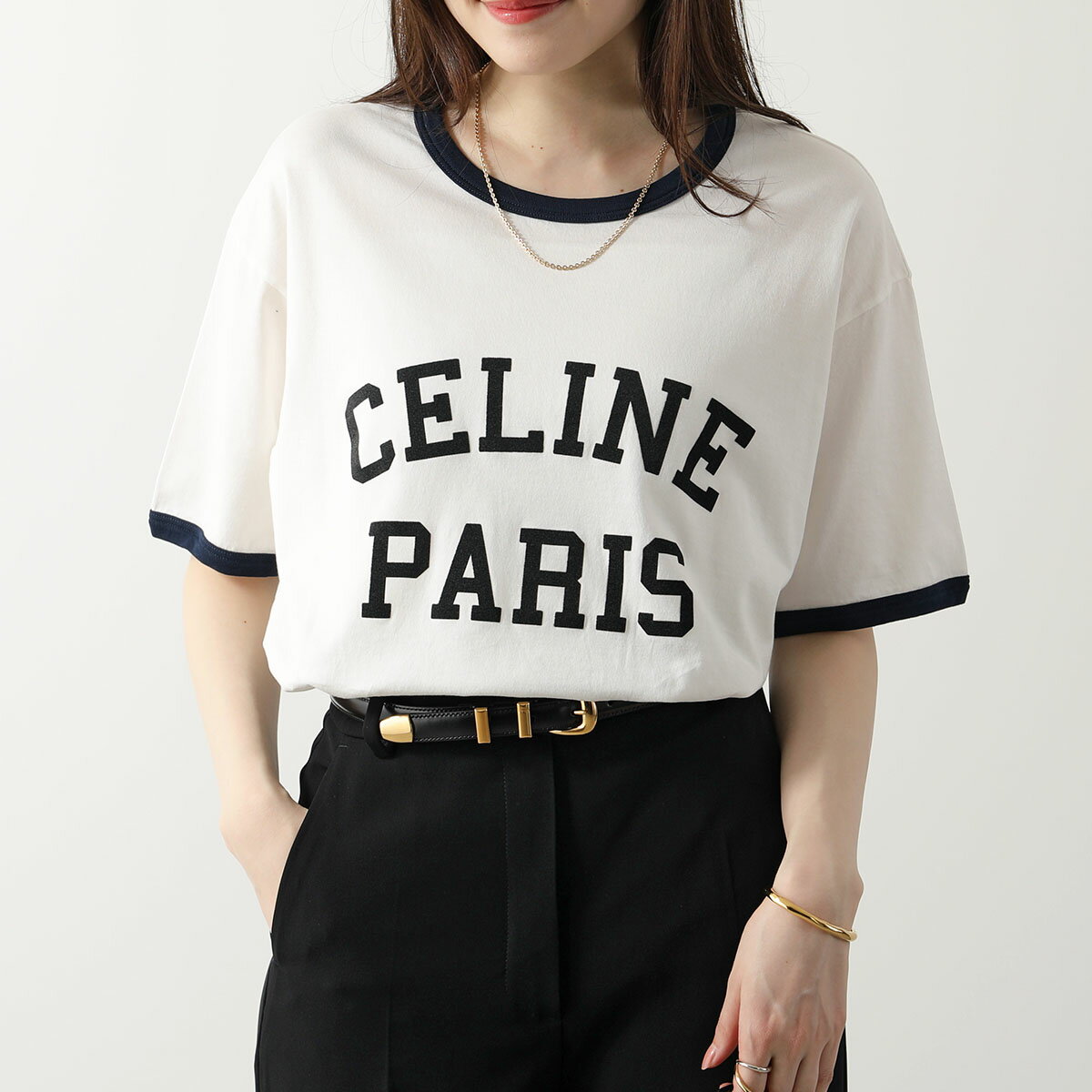 CELINE セリーヌ Tシャツ 2X45M671Q.01NB レディース 半袖 カットソー ロゴT クルーネック コットン オーバーサイズ ホワイトのサムネイル