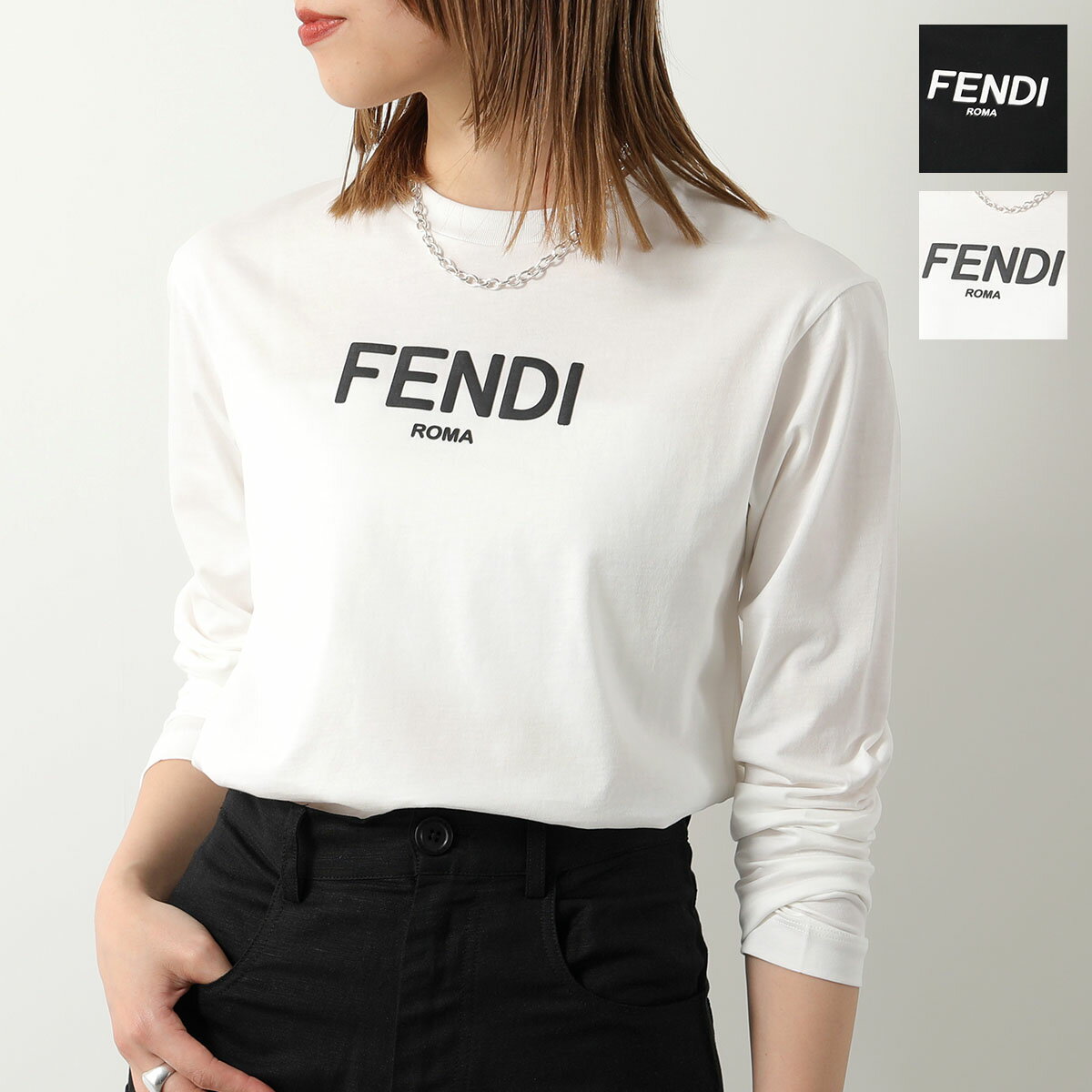 FENDI KIDS フェンディ キッズ Tシャツ JUI154 7AJ レディース ガールズ 長袖 ロゴT ロンT クルーネック コットン カラー2色