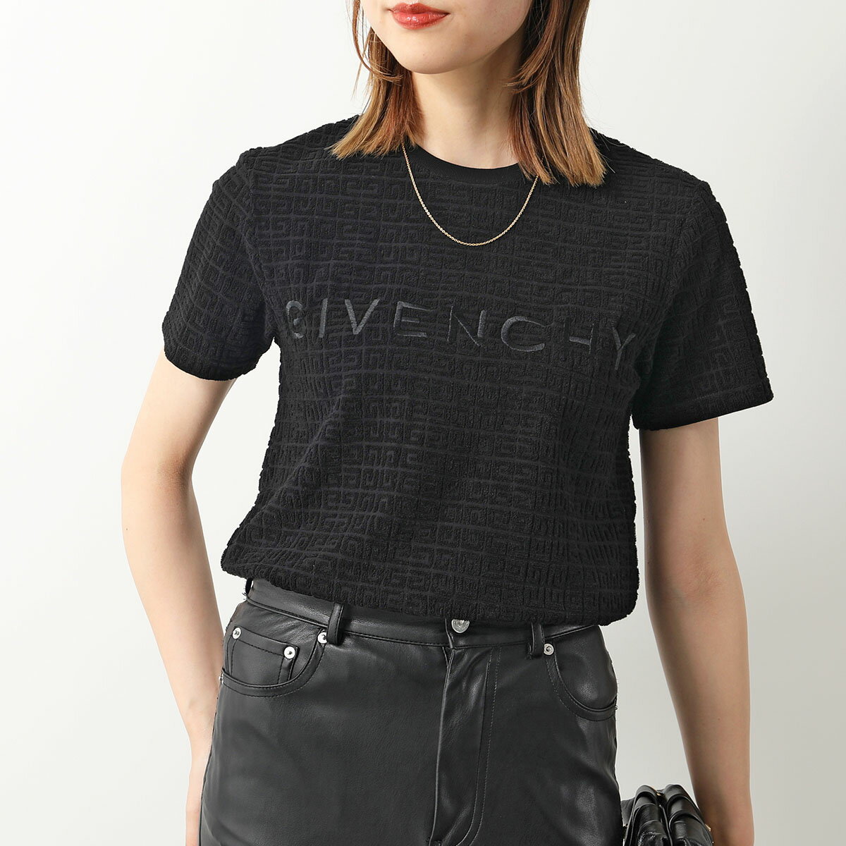 GIVENCHY KIDS ジバンシィ キッズ Tシャツ H30261 レディース 半袖 クルーネック カットソー パイル地 コットン 4G ロゴ 刺繍 09B/BLACK