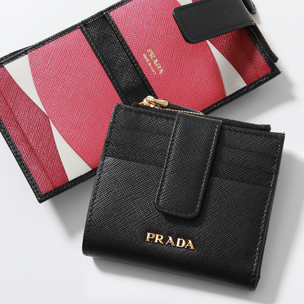 プラダ 革二つ折り財布 レディース PRADA プラダ 二つ折り財布 1ML047 QWA 1ML047 ZLPレディース サフィアーノレザー ミニ財布 レタリングロゴ 小銭入れ付き カラー3色