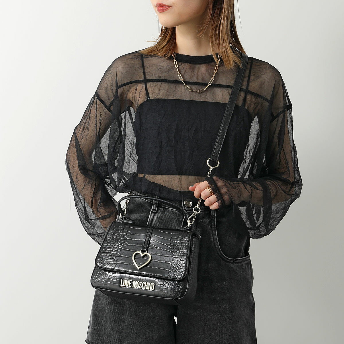 LOVE MOSCHINO ֥⥹ Хå JC4261PP9DKF100A ǥ  ϡ ᥿ ϥɥХå  NERO