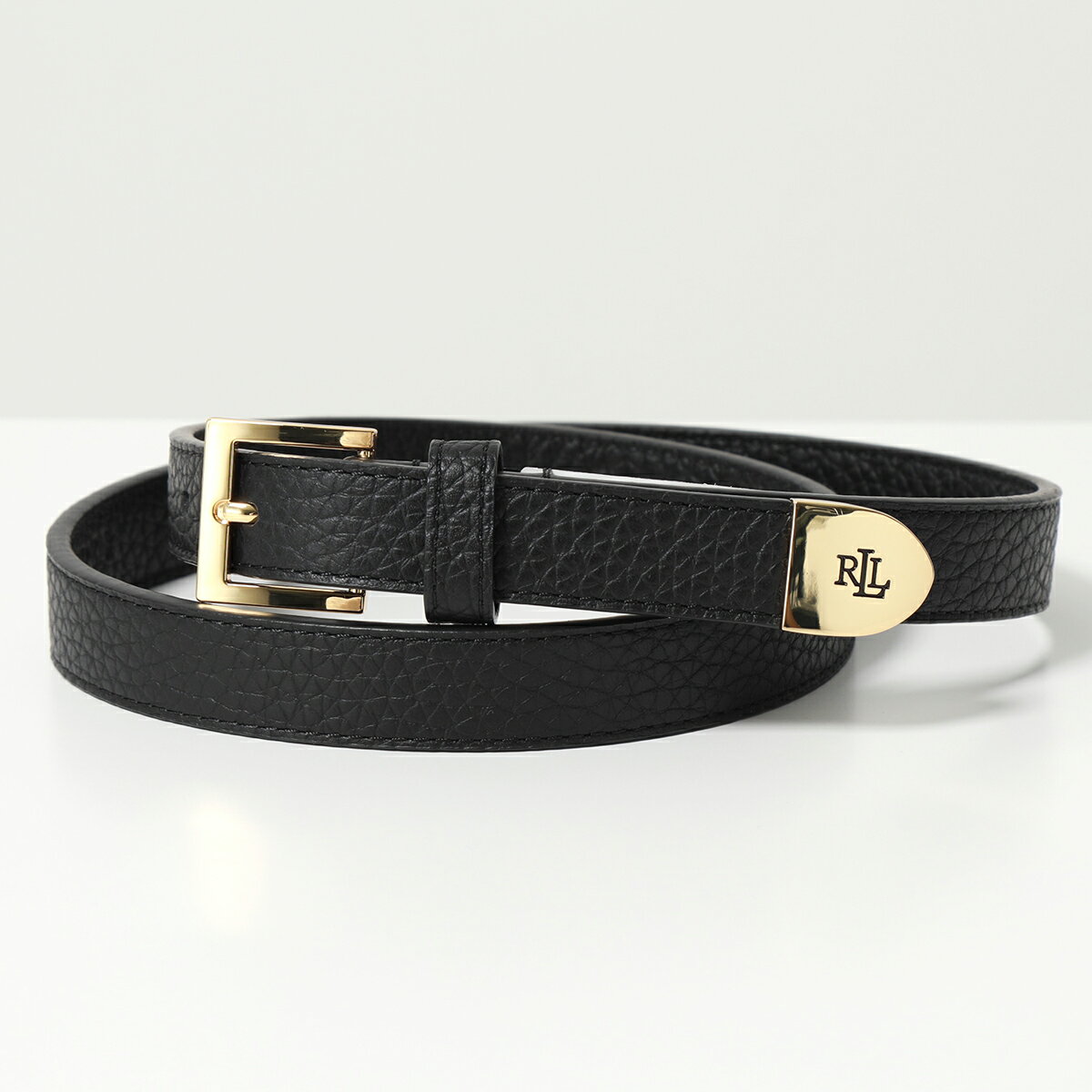 ラルフローレン Lauren Ralph Lauren ラルフローレン ナローベルト 412912036 レディース レザー スクエアバックル 002/BLACK【po_sannn】