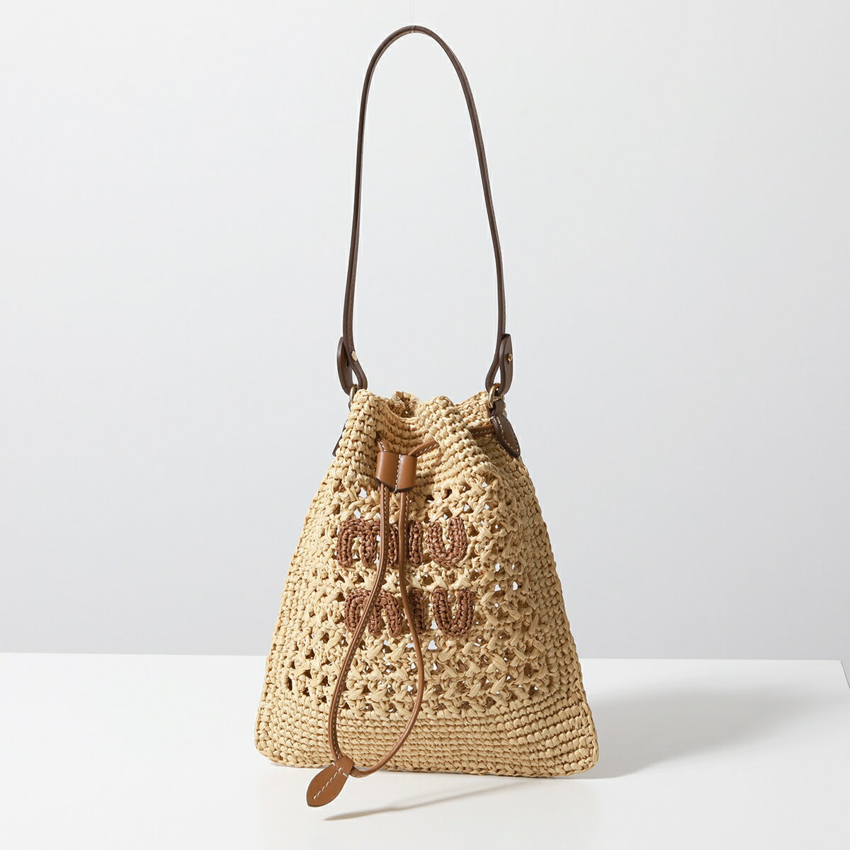 MIUMIU ミュウミュウ かごバッグ 5ND016 2DO1 レディース ロゴ ハンドバッグ カゴバッグ 鞄 F0A5T/NATURALE+COGNAC【po_fivee】のサムネイル