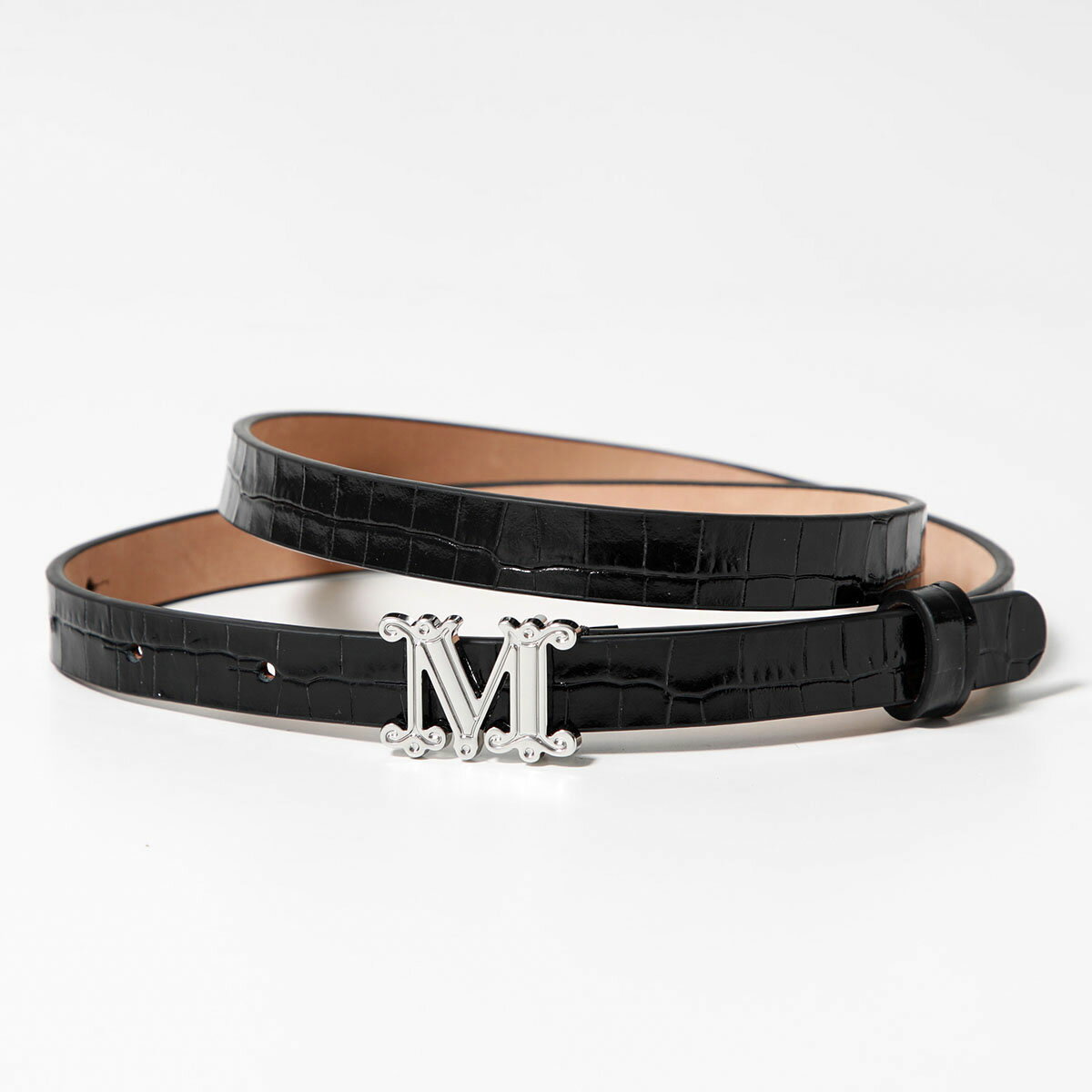 MAX MARA マックスマーラ ベルト MGRAZIATA15CROC レディース クロコ レザー ナローベルト Mロゴ バックル 005/NEROのサムネイル