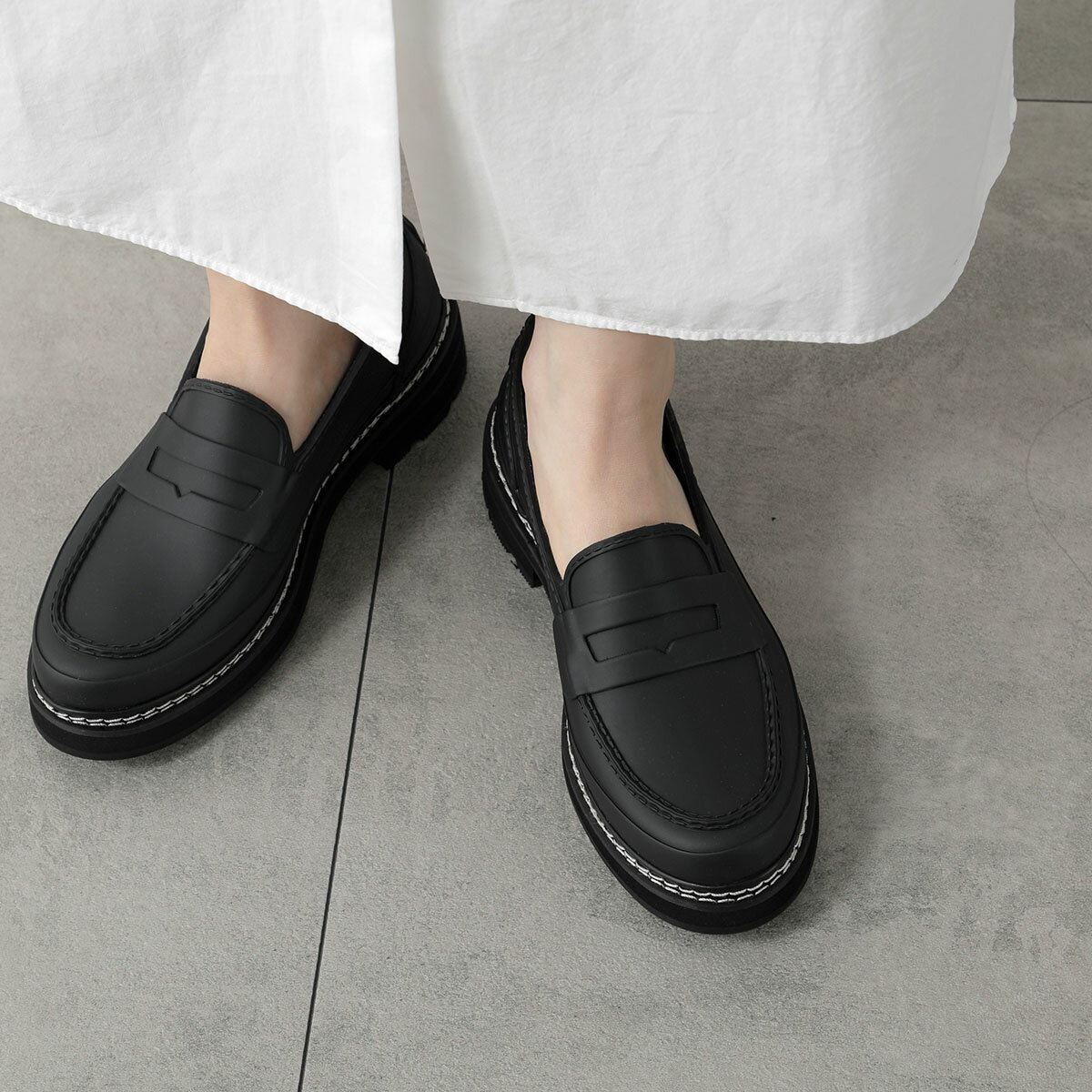 �ں���2����OFF�����ݥ��оݡ�2/25�����HUNTER �ϥ󥿡� �쥤������ե��� WOMEN REF STITCH PENNY LOAFER WFF1089RMA ��ǥ����� �쥤�󥷥塼�� �ɿ� ��С� ���� �� BLACK