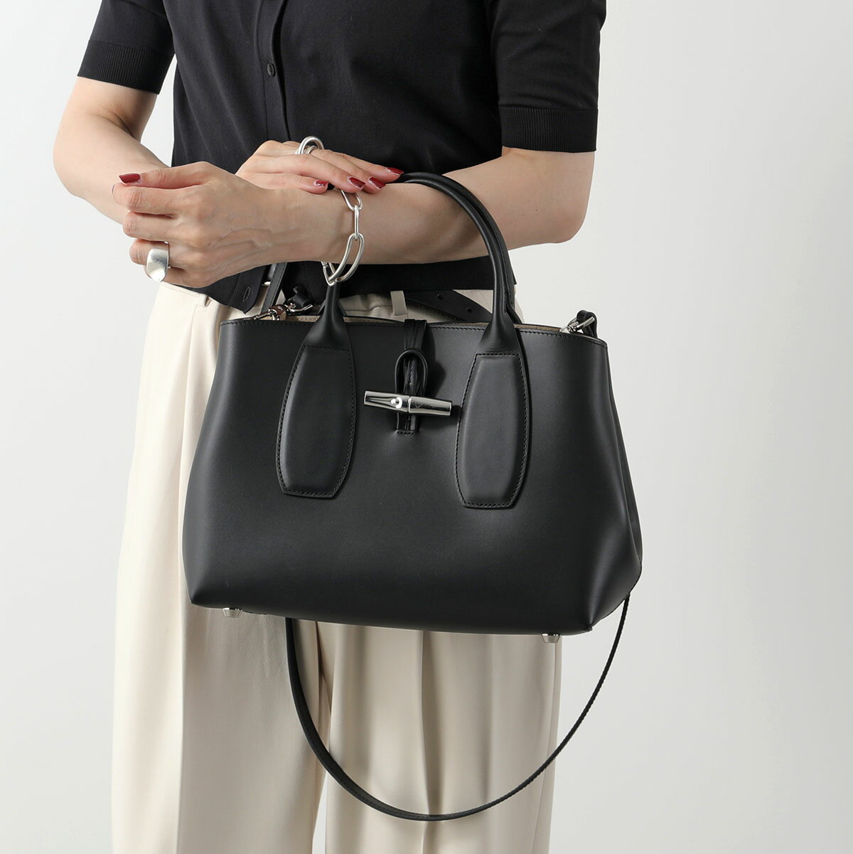 Longchamp ロンシャン ハンドバッグ LE ROSEAU ル ロゾ 10058 HCL レディース レザー ショルダーバッグ クロスボディ 鞄 001/Noir 10058HCL001のサムネイル