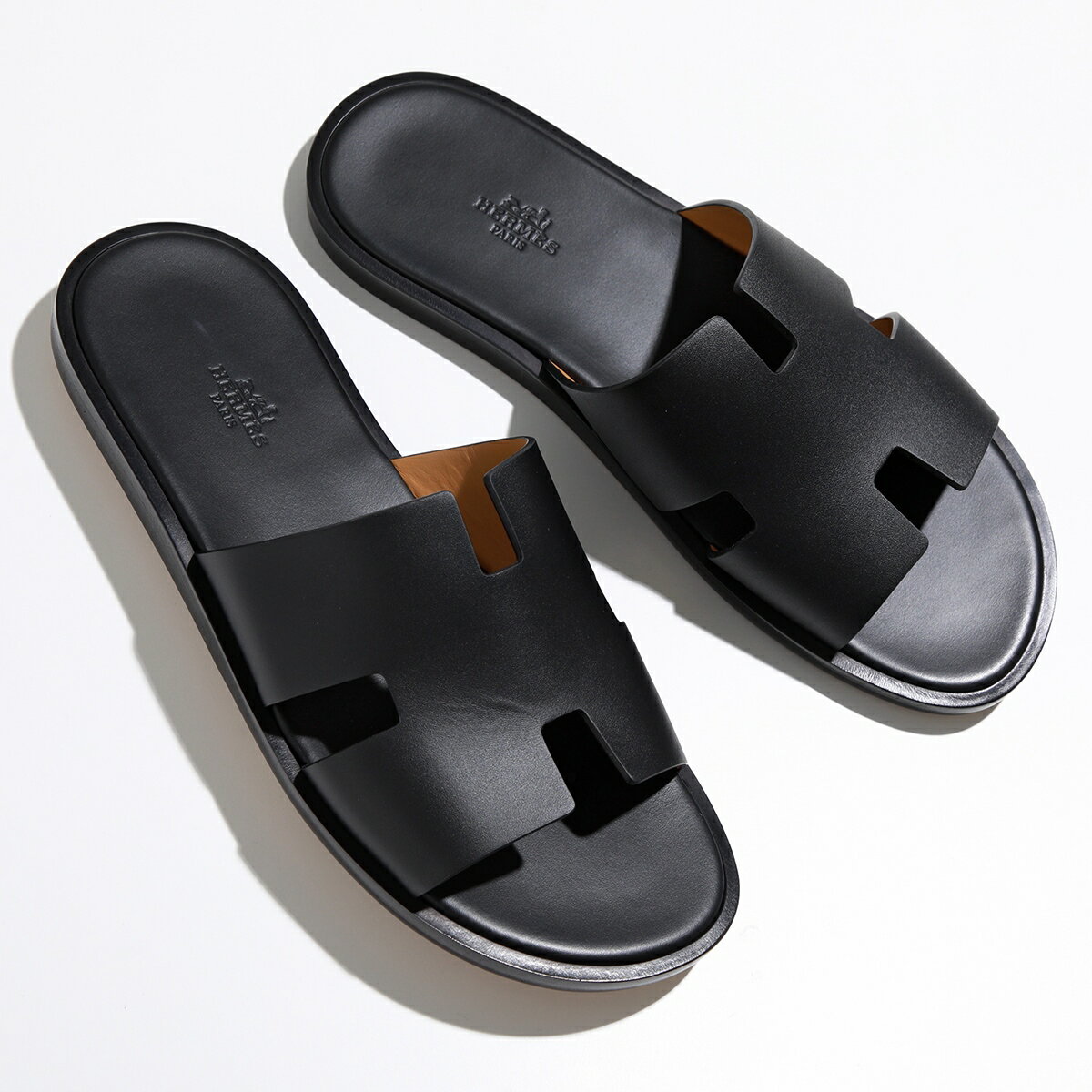 HERMES エルメス サンダル Izmir イズミール H041141ZH メンズ レザー フラット カーフスキン Hカットアウト オープントゥ 靴 ブラックのサムネイル