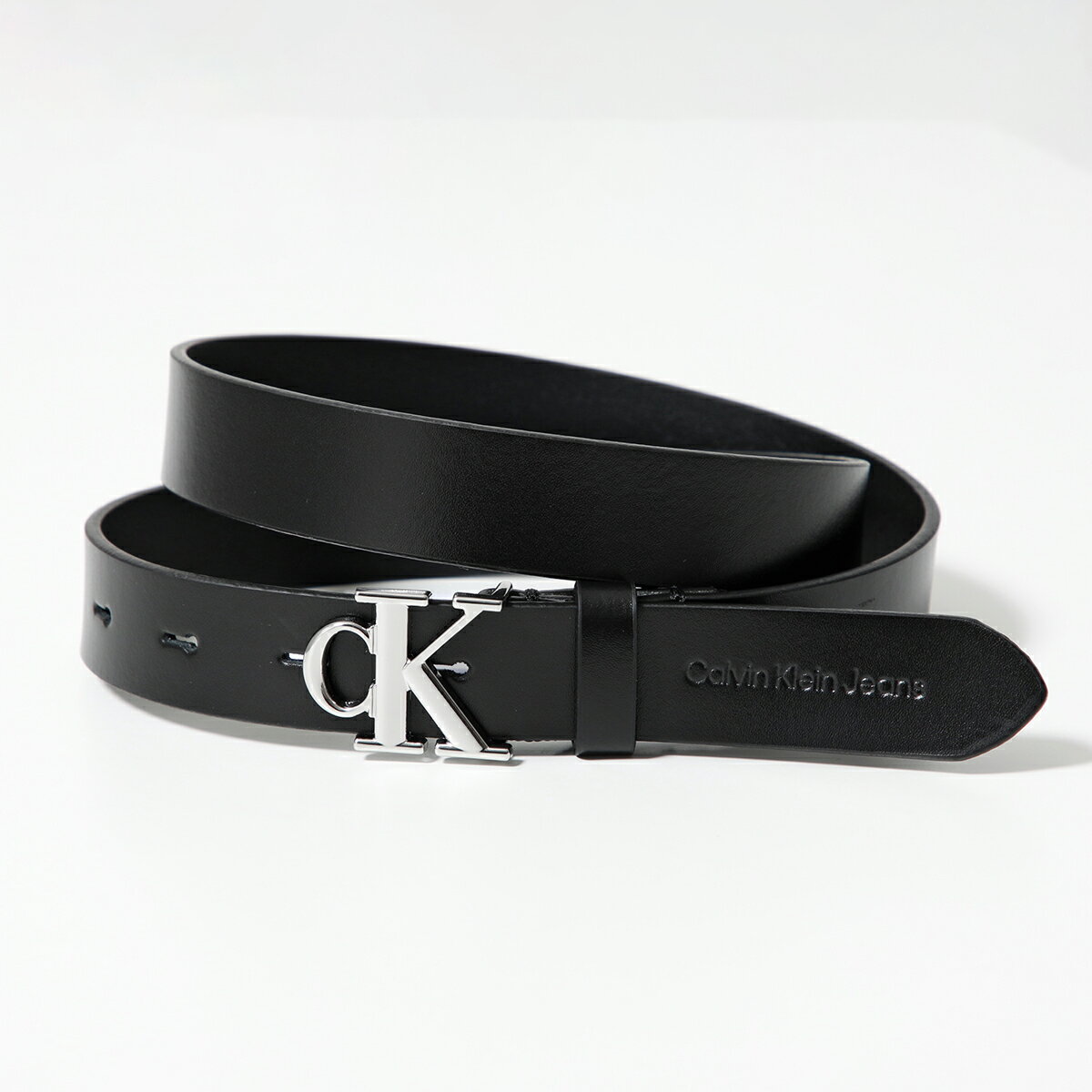 【10/5限定！2人に1人が当選！エントリーで最大100％ポイントバック】CALVIN KLEIN JEANS カルバンクライン ジーンズ ナローベルト ROUND MONO PLAQUE LTHR BELT 25MM K60K612271 レディース レザー モノグラムバックル BEH/BLACK 【po_sannn】 【dc_kikaku】のサムネイル