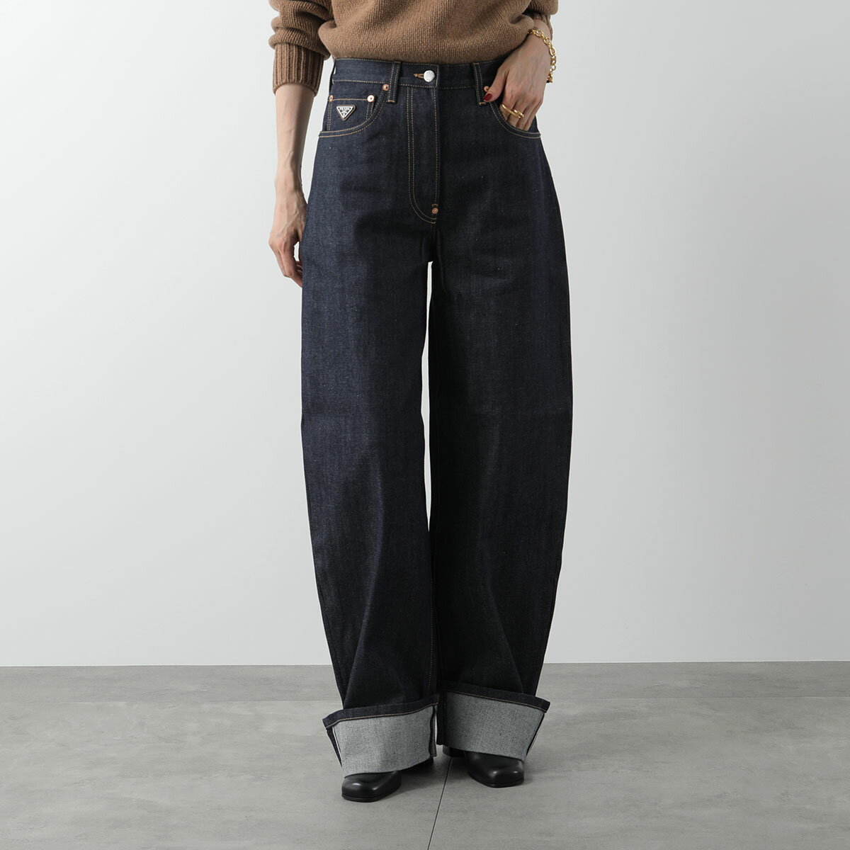 PRADA プラダ ジーンズ SELVAGE DENIM セルビッジ GFP515 15C8 レディース デニムパンツ ジーパン Gパン ワイド ロールアップ F0008/BLEUのサムネイル