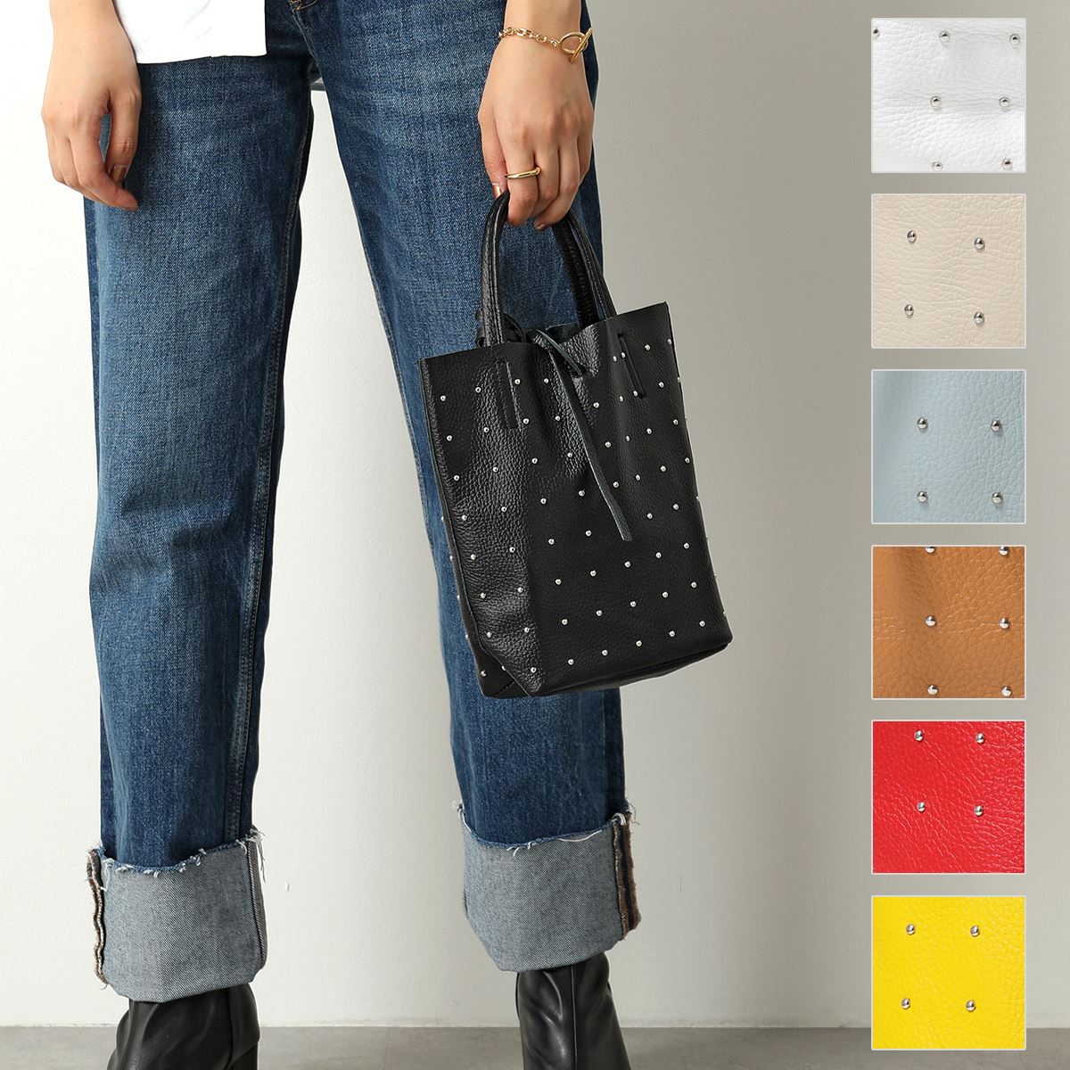 MARLON FIRENZE マーロンフィレンツェ トートバッグ レディース BS0583 SHOPPER MINI カラー7色 レザー ハンドバッグ ショルダーバッグ スタッズ 鞄のサムネイル