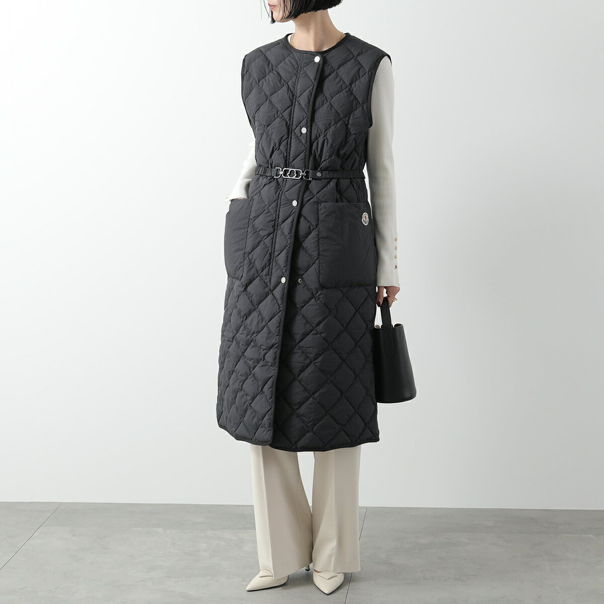 MONCLER モンクレール ダウンベスト BUTOR 1A00168 54A81 レディース ジレ ノースリーブ ロング丈 キルティング ベルト付き 999【po_fivee】のサムネイル