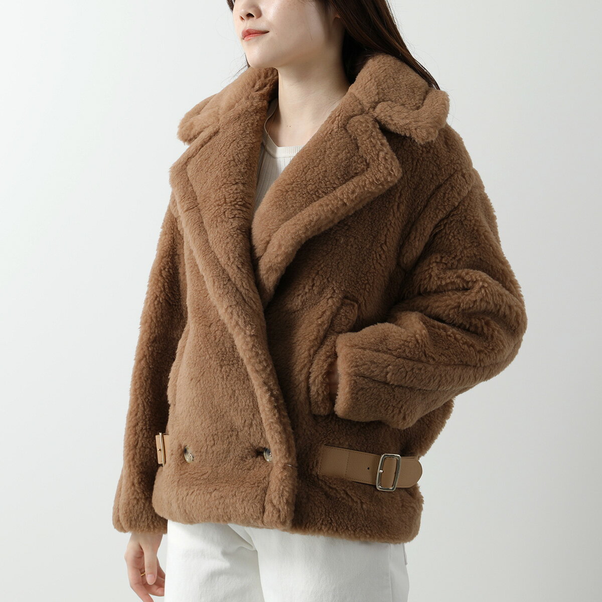 MAX MARA マックスマーラ テディジャケット VANADIO ヴァナディオ レディース テディベア バイカー ショートコート キャメル シルク ファー ボア 001のサムネイル