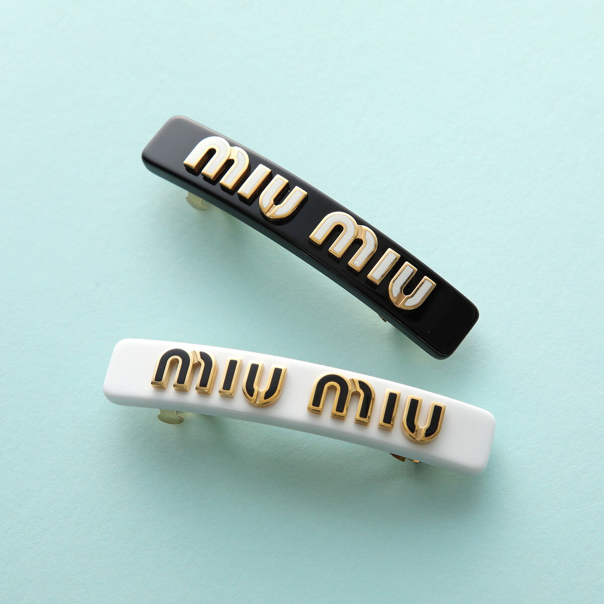 MIUMIU ミュウミュウ バレッタ 5IF114 2F72 レディース ヘアクリップ メタル ロゴ ヘアアクセサリー F0967/NERO+BIANCOのサムネイル