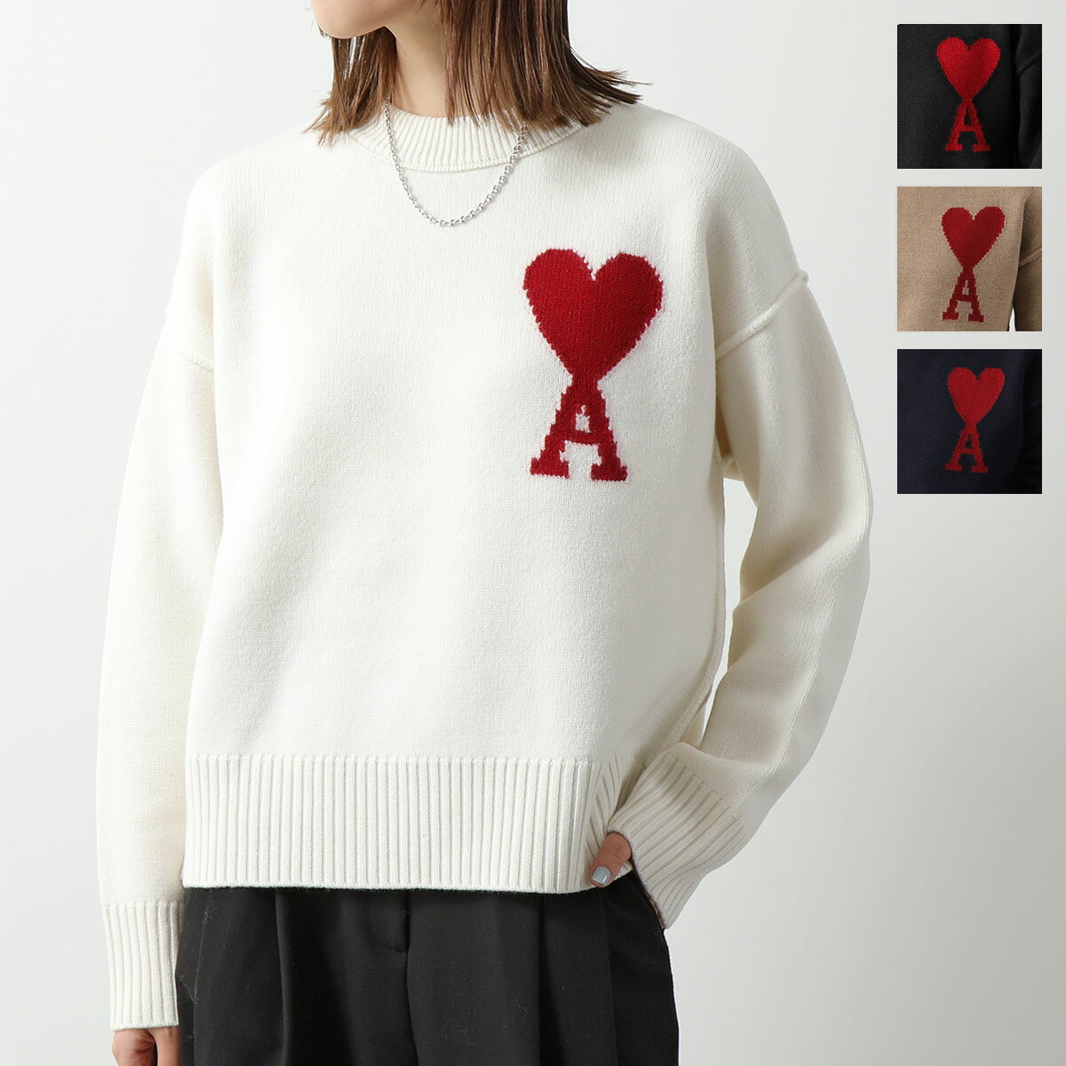 ami paris アミパリス セーター BFUKS006.018 レディース ニット 長袖 モックネック ハートロゴ ウール カラー2色のサムネイル