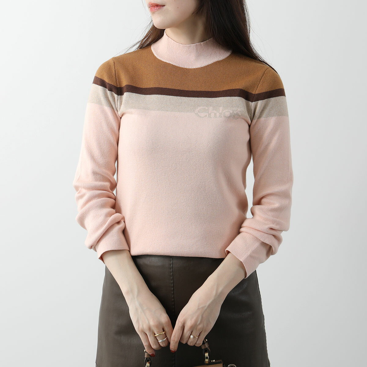 Chloe KIDS クロエ キッズ セーター C20396 レディース ガールズ ニット ウール混コットン 長袖 ロゴ ハイネック カラー2色のサムネイル