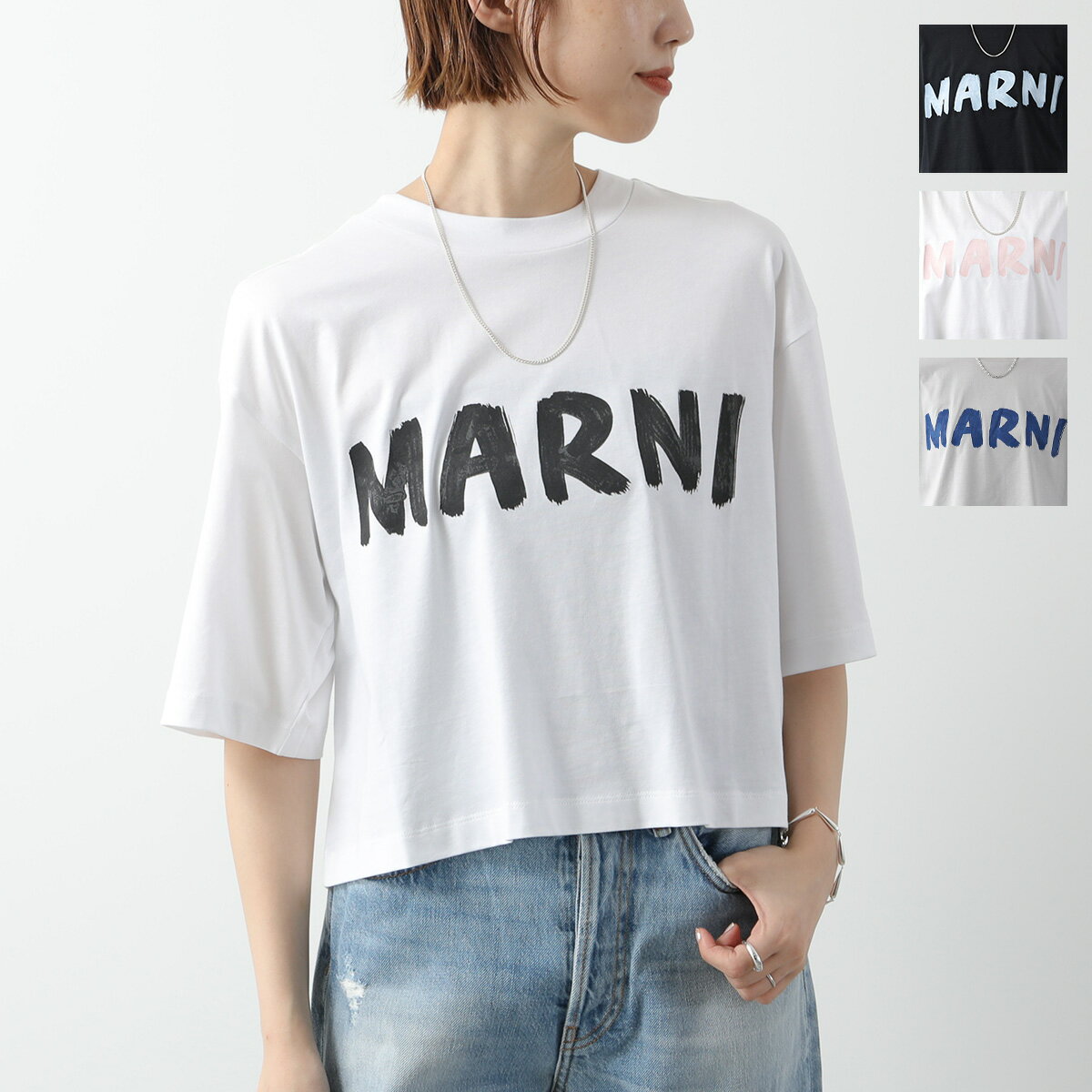 MARNI マルニ Tシャツ THJE0333P0 USCS11 レディース 半袖 クルーネック カットソー コットン ショート丈 ロゴ カラー4色 【po_sannn】のサムネイル