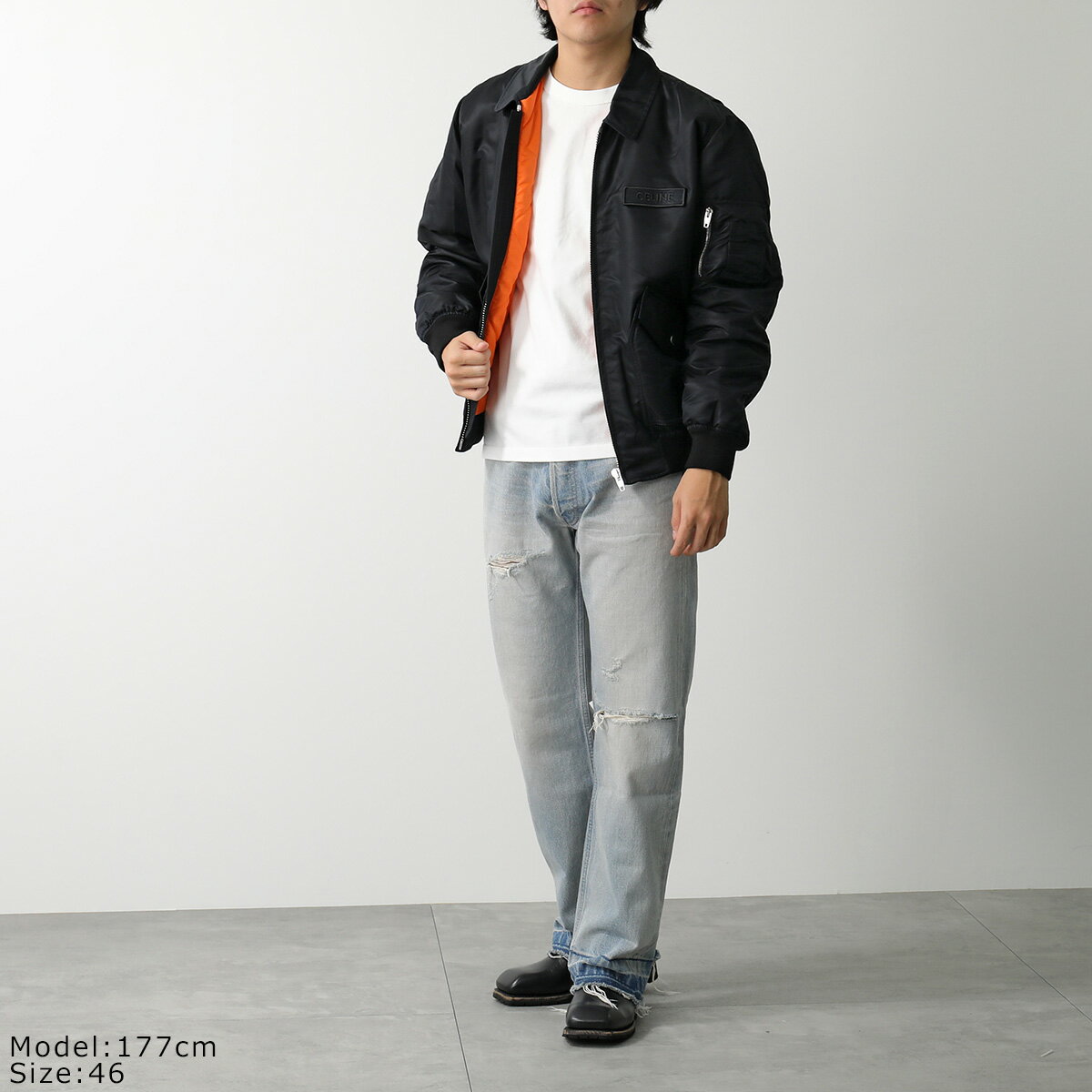 CELINE セリーヌ ボンバージャケット 2W83A889O.38NO メンズ ナイロン ジップアップ ブルゾン ステンカラー ロゴバッチ MA-1