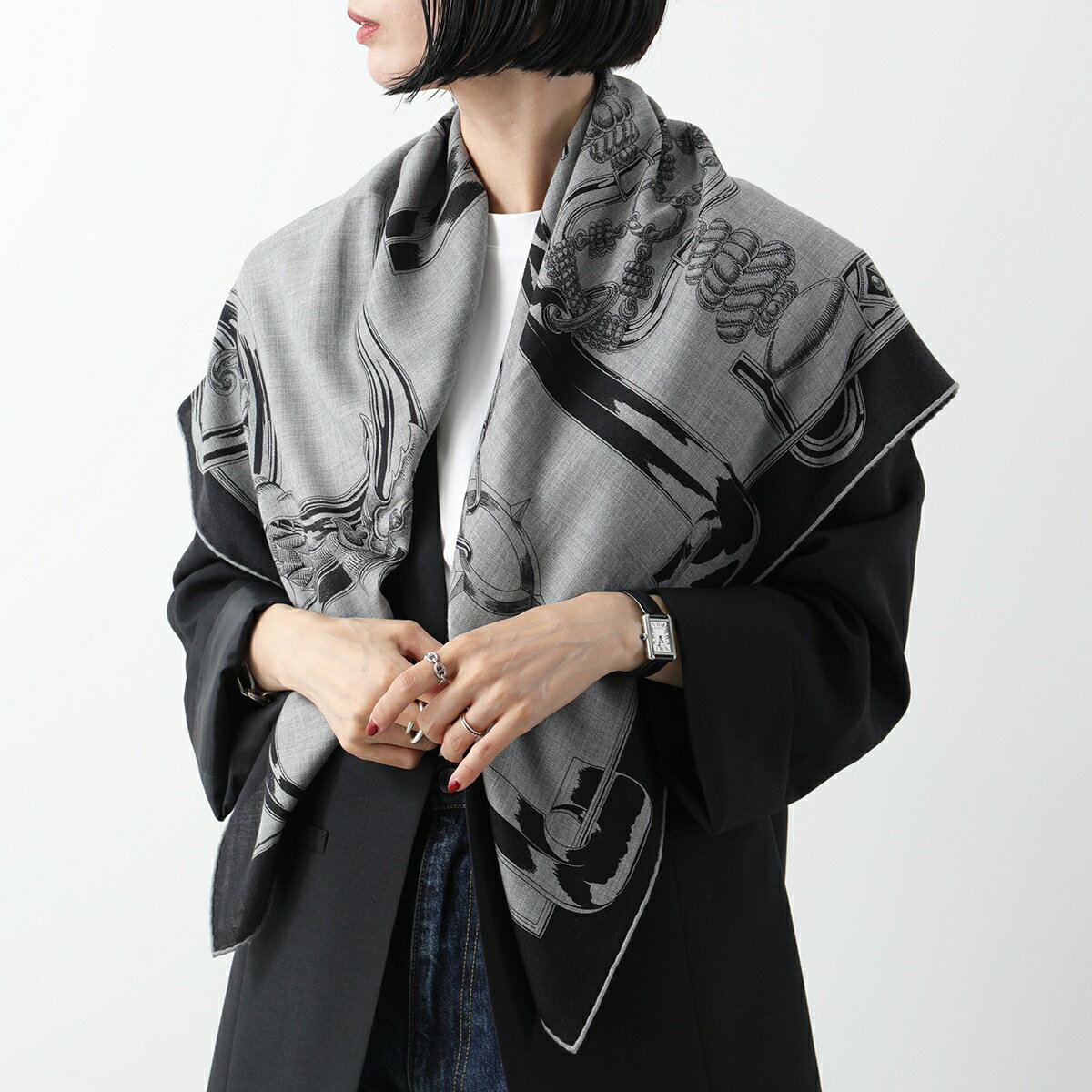 HERMES エルメス スカーフ CARRE カレH 100×100 104062T 104145T レディース カシミヤ シルク カシシル フランス製 ストール ケース付き カラー2色のサムネイル