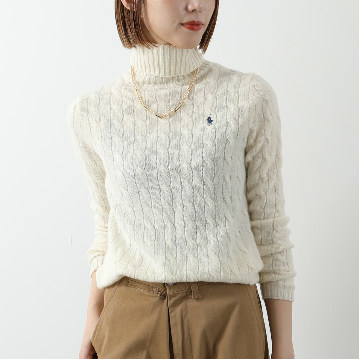 【新春SALE対象】Polo Ralph Lauren ポロラルフローレン ニット 211888686 レディース セーター タートルネック ウール混カシミヤ ケーブル ポニー刺繍 012/WHITE 【po_sannn】【dc_kikaku】のサムネイル