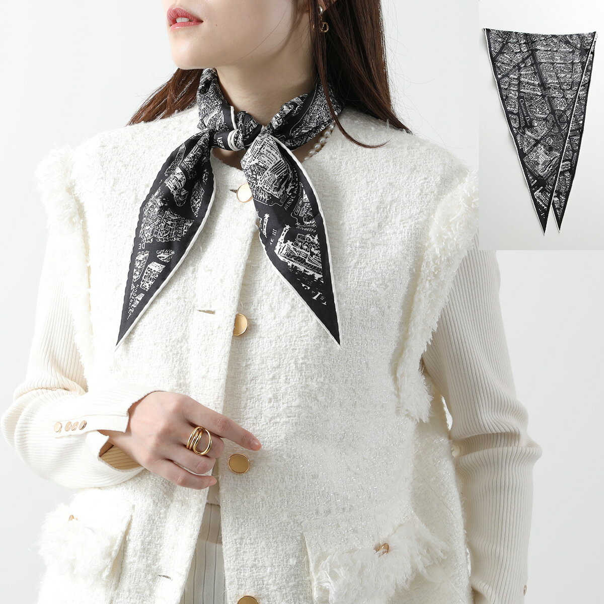 【11/25限定！2人に1人が当選！エントリーで最大100％ポイントバック】Dior ディオール スカーフ 32PAR101I600 レディース シルク 三角スカーフ ダイアモンドシェイプ ロゴ ストール 980/Noirのサムネイル