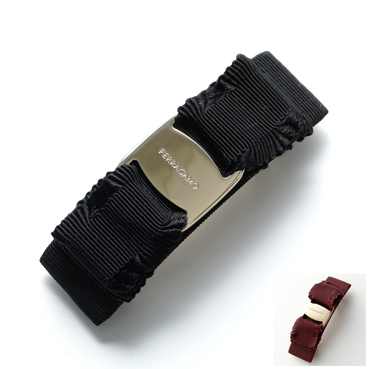 FERRAGAMO フェラガモ 34 6972 662681 ヴィラ リボン バレッタ ヘアアクセサリー ロゴメタルプレート 001/NERO-ORO レディース【po_fivee】【ss_ten】