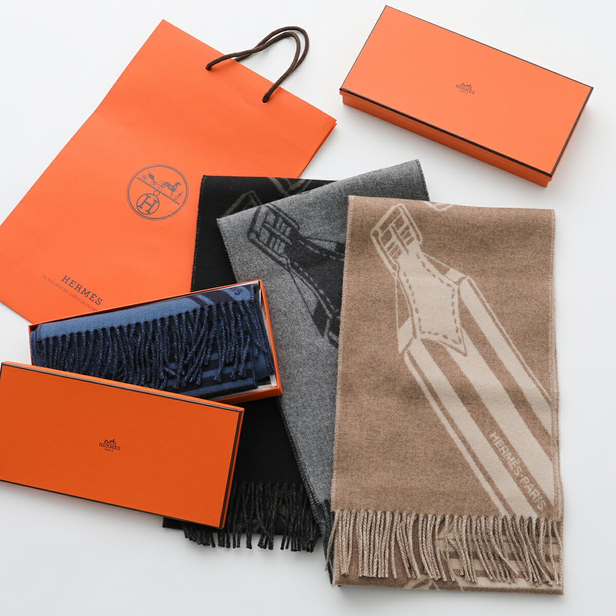HERMES エルメス マフラー 170×25 ジグザグのサングル H394808T レディース カシミ...