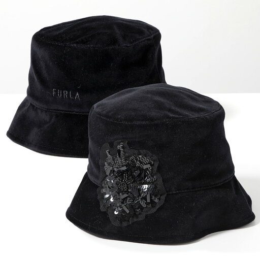 Furla フルラ バケットハット VARSITY STYLE ヴァーシティ スタイル WH00054 BX3587 レディース ベルベットサテン フラワー 帽子 O6000/NERO WH00054_BX3587_1007_O6000_5605 Furla フルラ バケットハット VARSITY STYLE ヴァーシティ スタイル WH00054 BX3587 レディース ベルベットサテン フラワー 帽子 O6000/NERO WH00054_BX3587_1007_O6000_5605