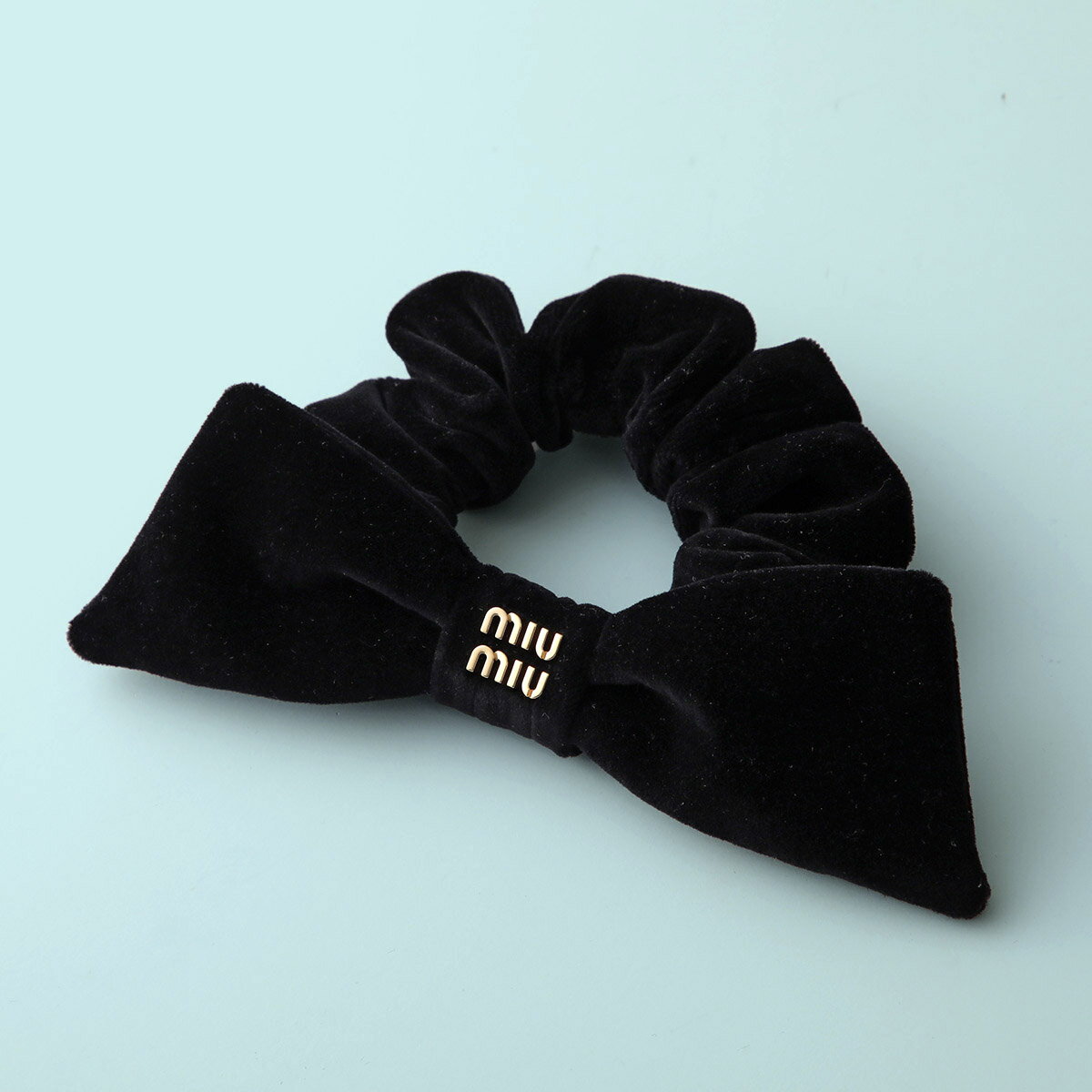 MIUMIU ミュウミュウ シュシュ 5IF181 068 レディース ベルベット ベロア メタルロゴ リボン ヘアアクセサリー ヘアゴム F0002/NEROのサムネイル