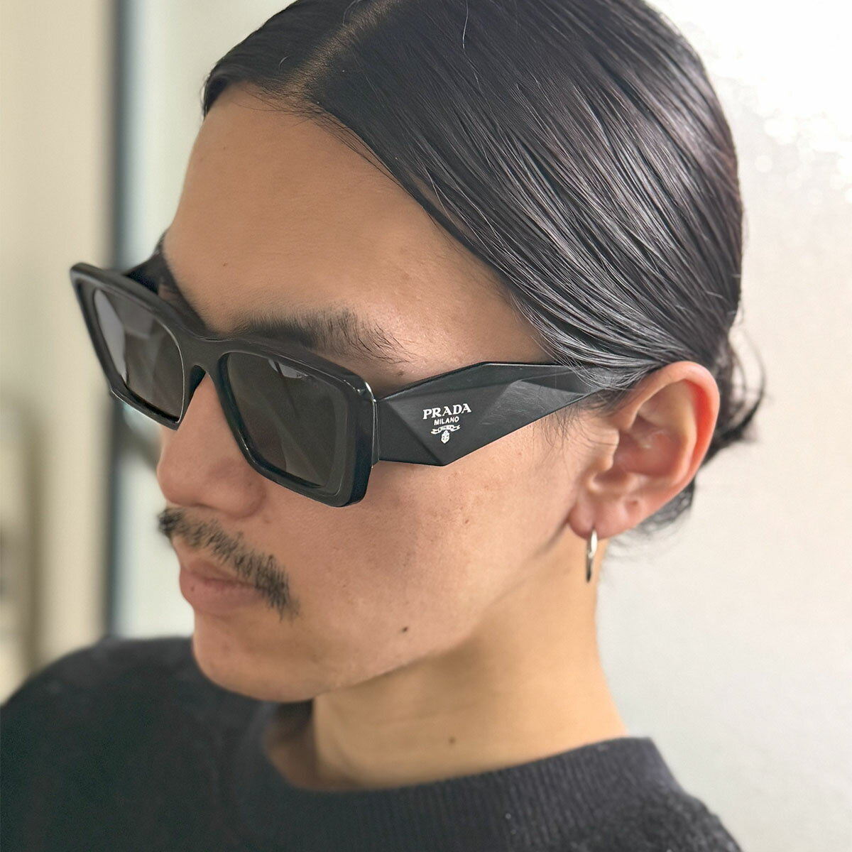 【6/4(水)20時～6/5限定ポイント3倍】PRADA プラダ サングラス SPR 08Y メンズ キャットアイ型 セルフレーム フルリム トライアングルメタルロゴ アイウェア 1AB-5S0/BLACK【po_sannn】【dc_kikaku】