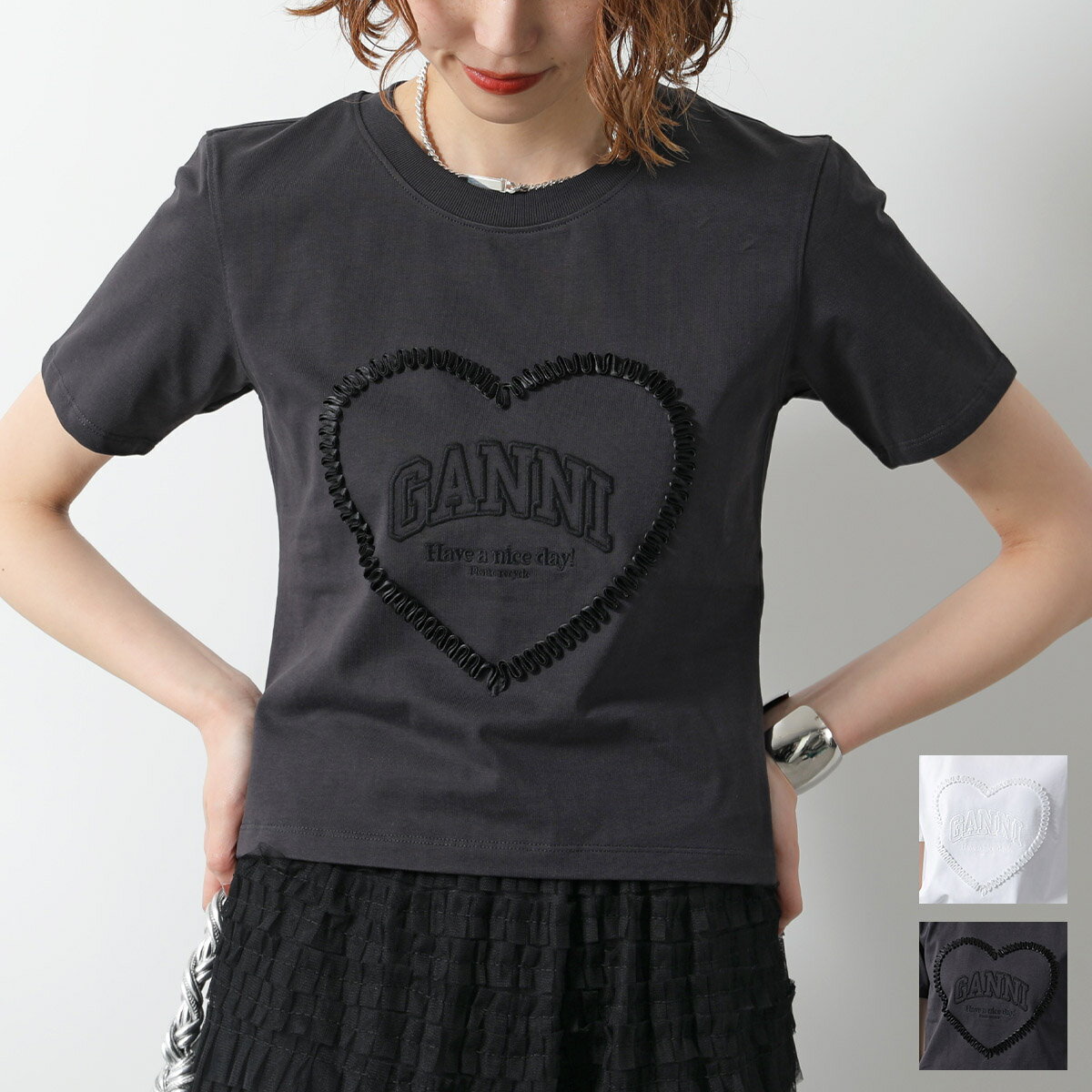 GANNI ガニー シアー トップス Printed Mesh Long Sleeve