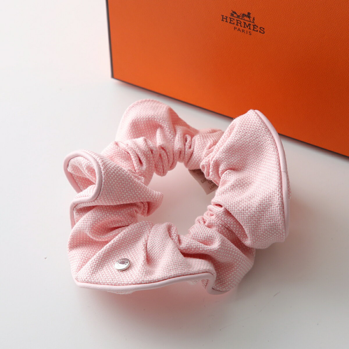 HERMES エルメス シュシュ クラウディア CHOUCHOU CLAUDIA 241029G レディース トワルH レザートリム ロゴメタル ヘアアクセサリー ピンクのサムネイル