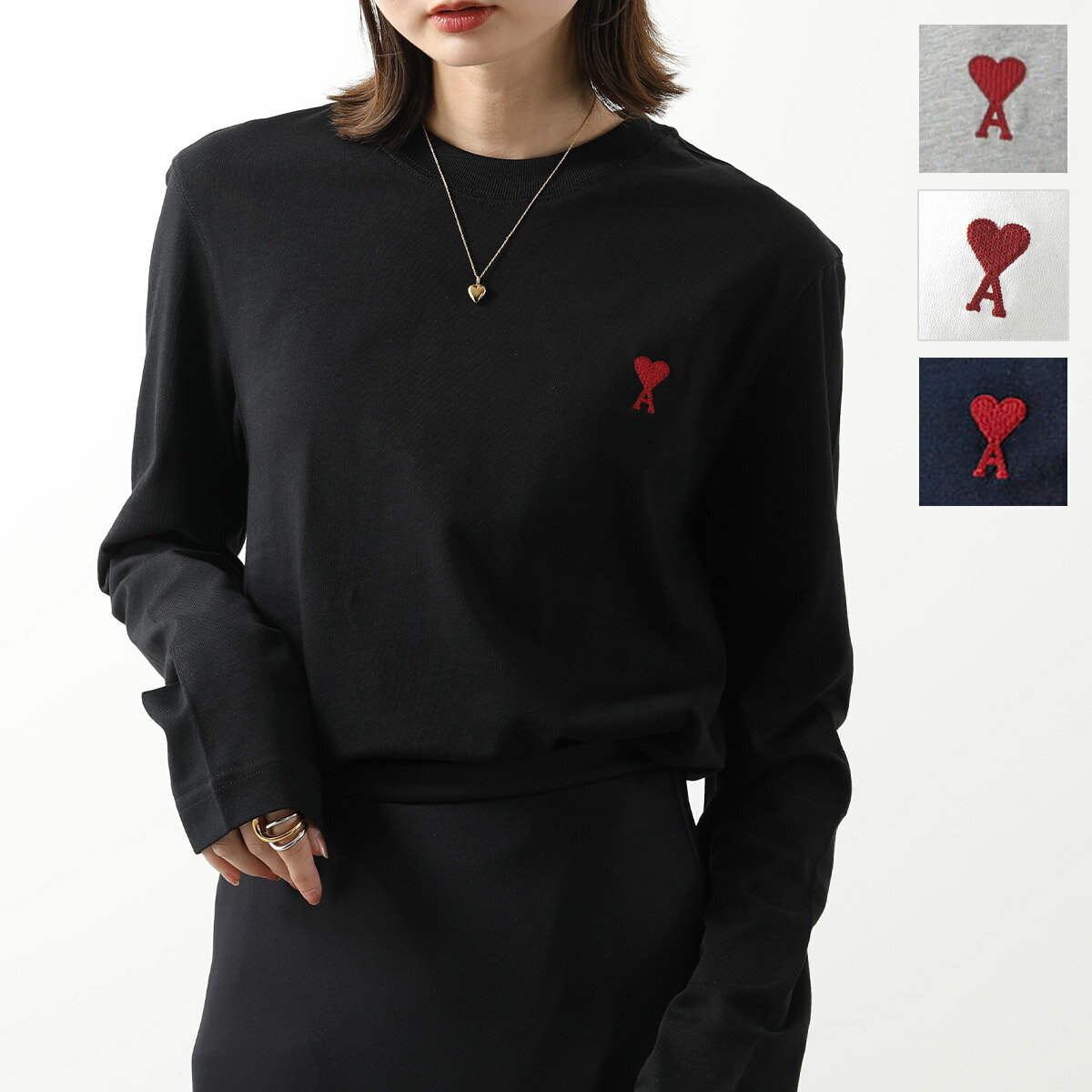 ami paris アミパリス Tシャツ BFUTS235.724 レディース 長袖 ロンT クルーネック ハートロゴ 刺繍 カットソー コットン カラー4色【dc_kikaku】