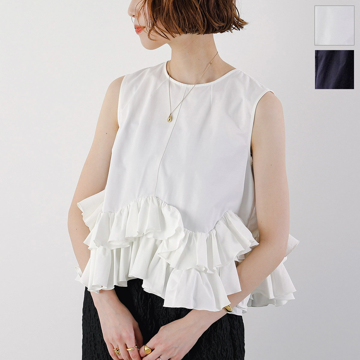 MARILYN MOON マリリンムーン ブラウス 2way spiral raffle sleeveless blouse 4252-170 レディース 2way フリル ノースリーブ カラー2色のサムネイル
