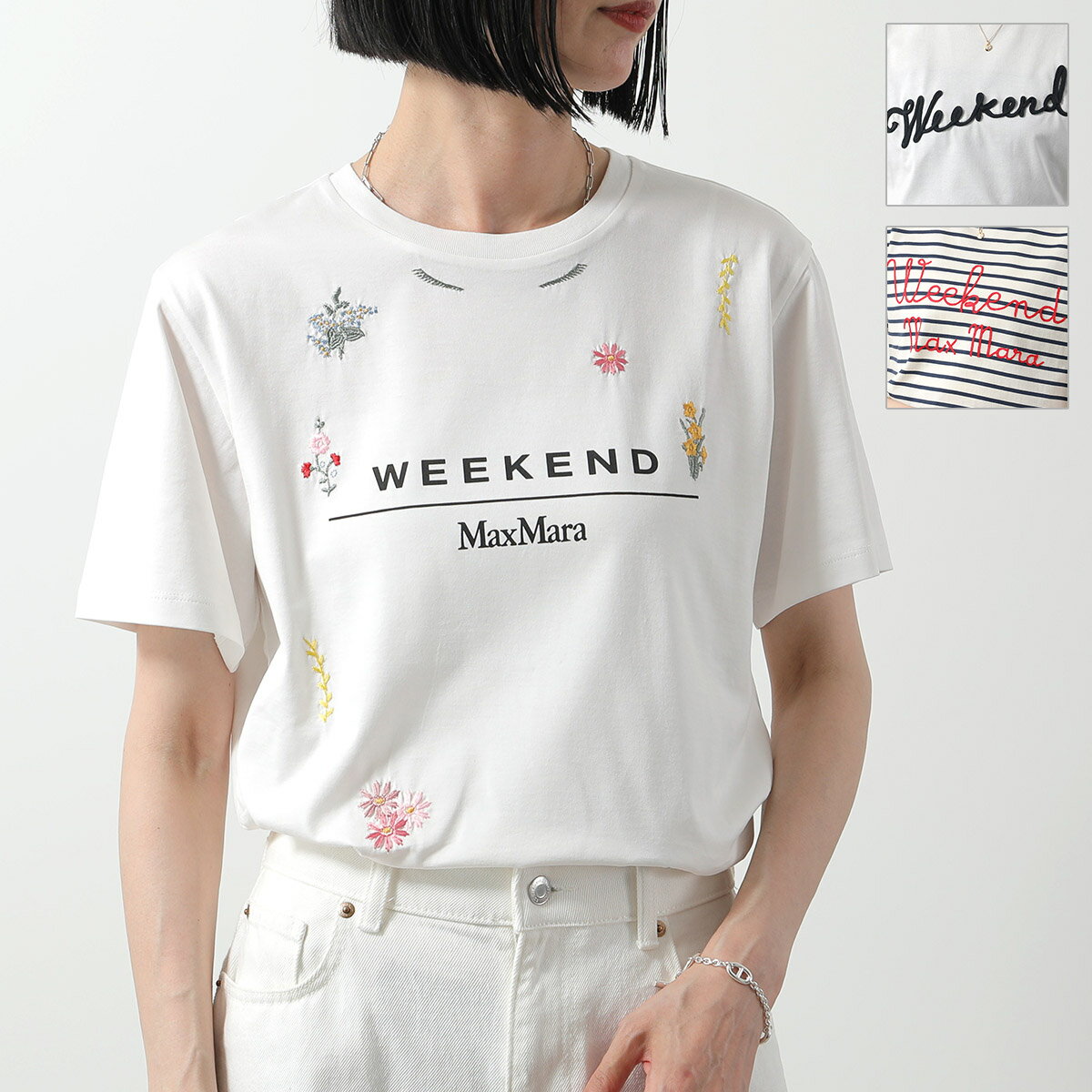 WEEKEND MAX MARA ウィークエンド マックスマーラ Tシャツ OLGA オルガ レディース 半袖 カットソー コットン ボーダー ロゴ 刺繍 カラー3色のサムネイル
