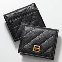 BALENCIAGA バレンシアガ 二つ折り財布 CRUSH クラッシュ 766461 210J1 レディース メンズ レザー カードケース ミニ財布 ロゴ 1000/BLACK(4)