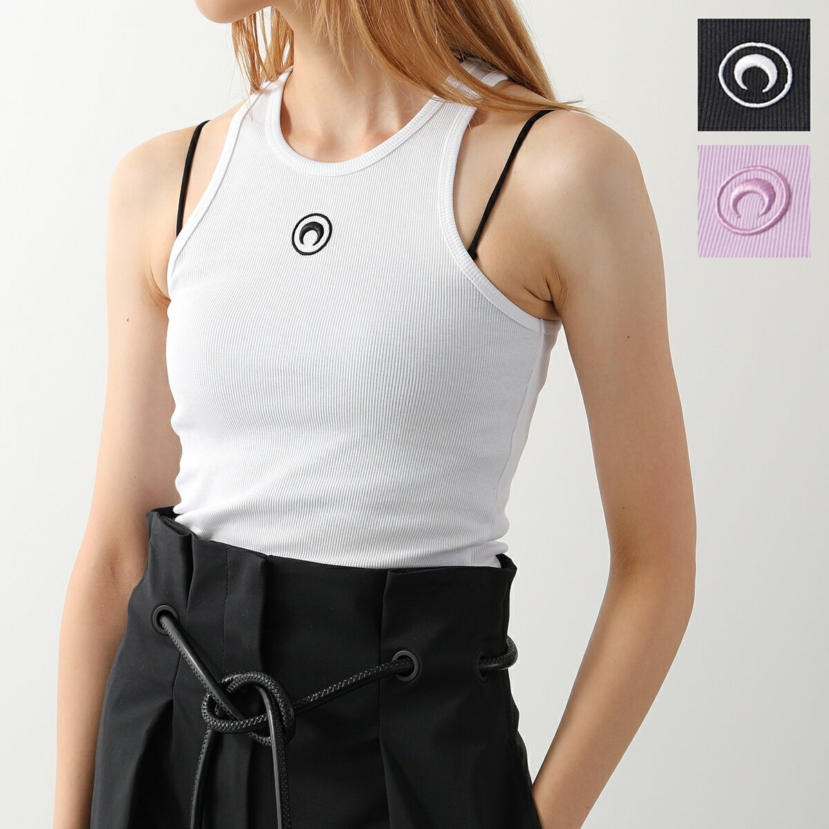Marine Serre マリーン セル タンクトップ MOON LOGO RIBBED JERSEY TANK TOP WTO089 WTT014 WTT014A レディース リブ 三日月 モチーフ アメリカンスリーブ アメスリ カラー3色【dc_kikaku】